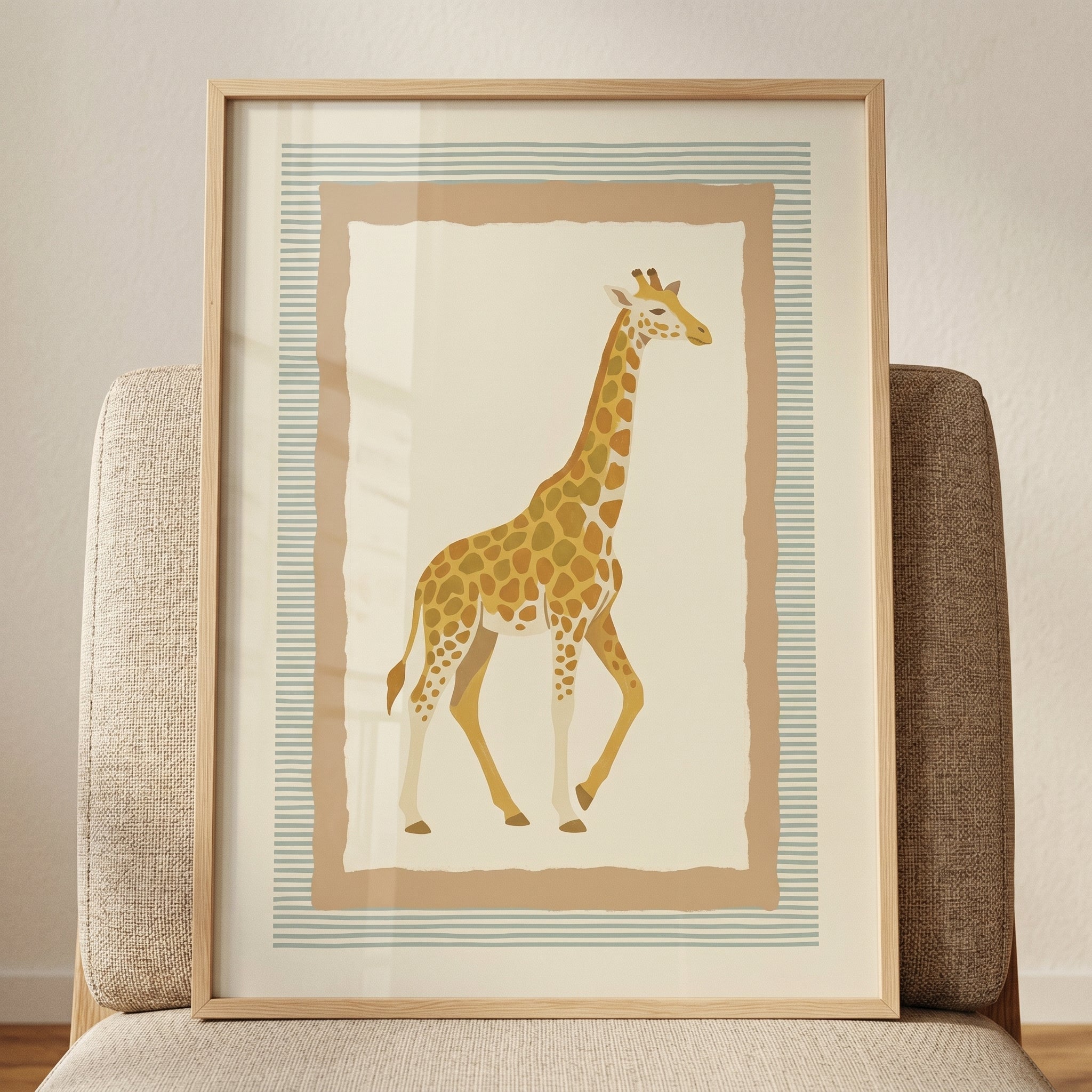 Earthy Tones Walking Giraffe Wall Art - Golden Savannah Stroll