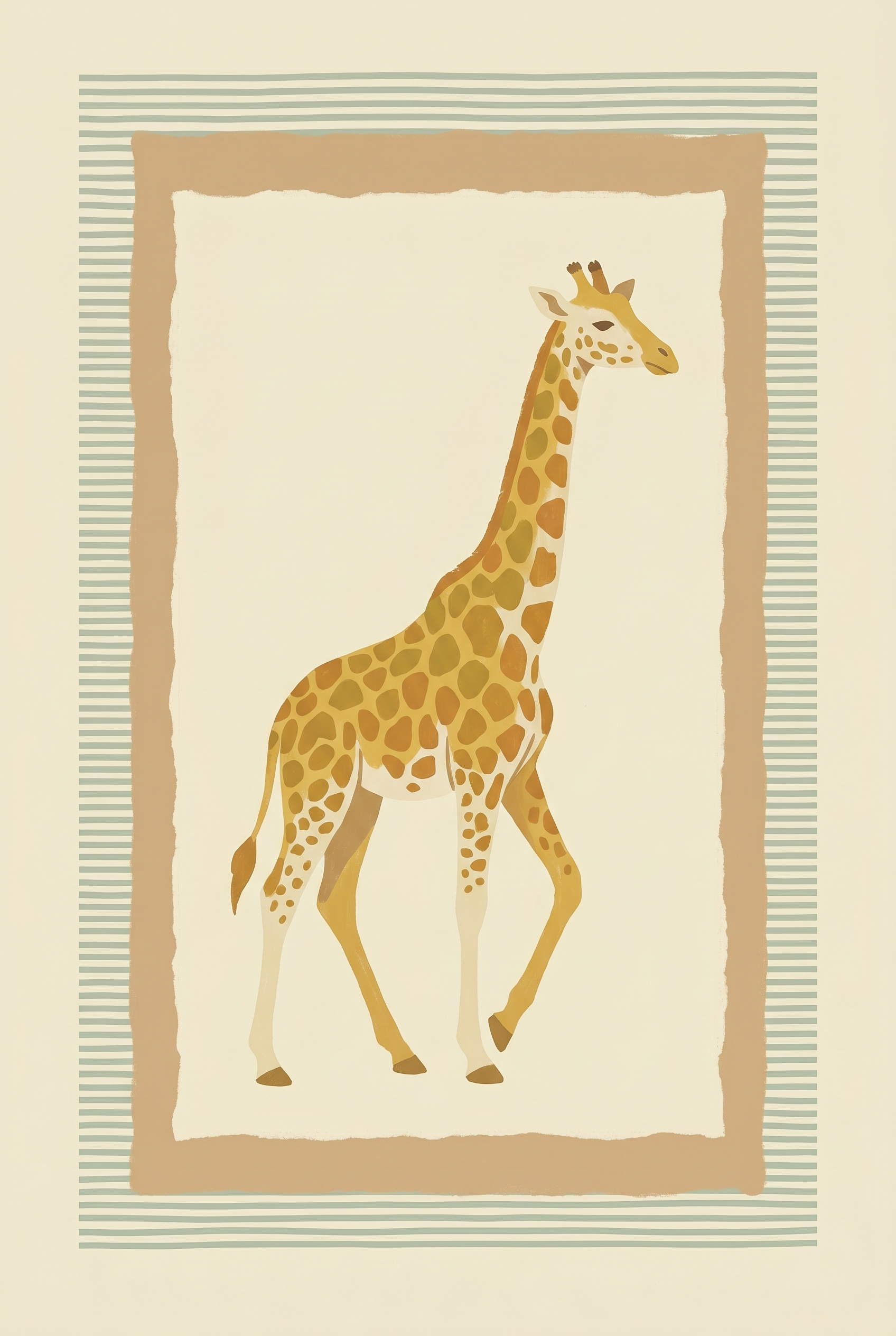 Earthy Tones Walking Giraffe Wall Art - Golden Savannah Stroll
