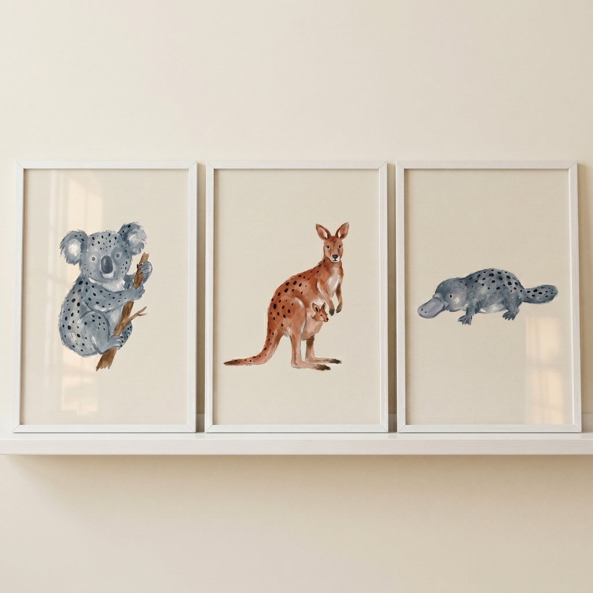 Earthy Watercolor Australian Animals Wall Art Set of 3 - Aussie Animal Trio