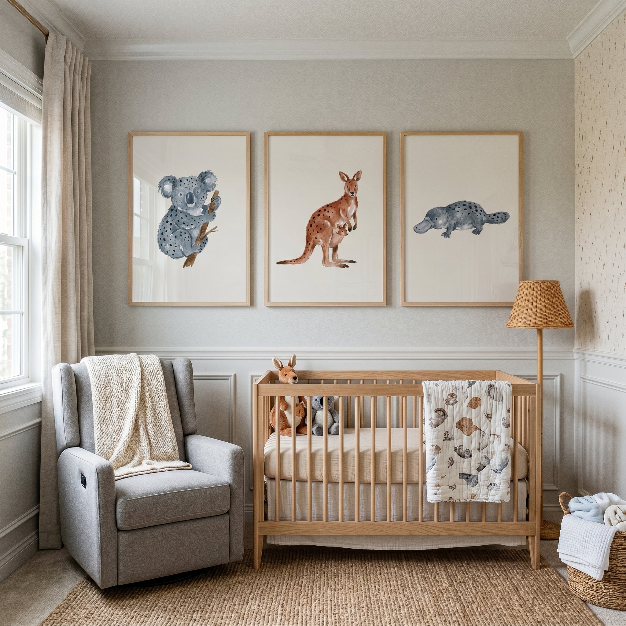 Earthy Watercolor Australian Animals Wall Art Set of 3 - Aussie Animal Trio