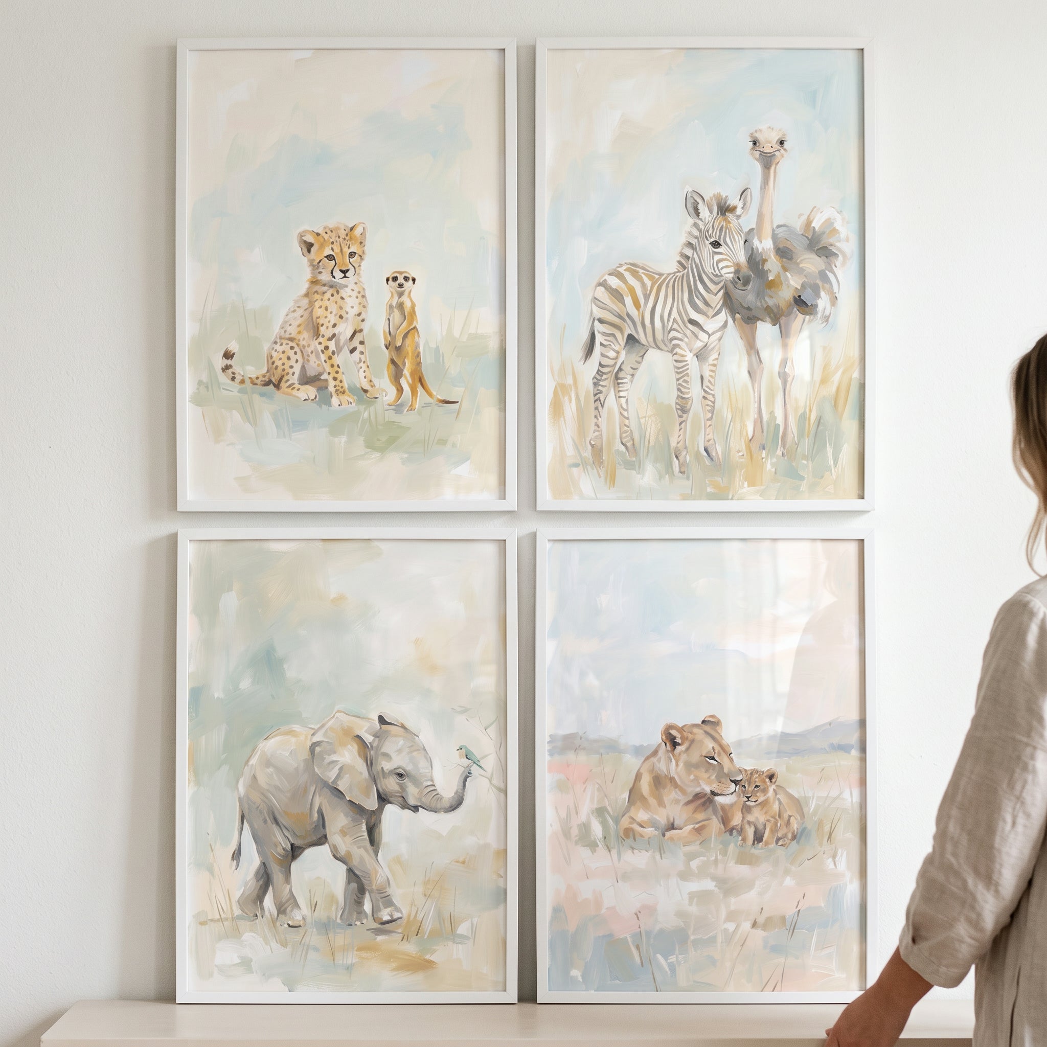 Earthy Watercolor Safari Animals Print Set of 4 - Savanna Sweethearts