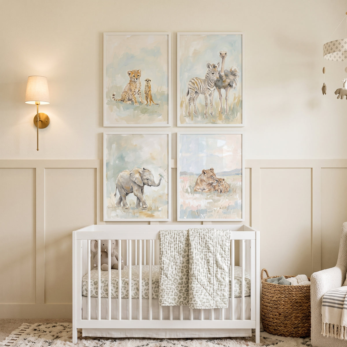 Earthy Watercolor Safari Animals Print Set of 4 - Savanna Sweethearts