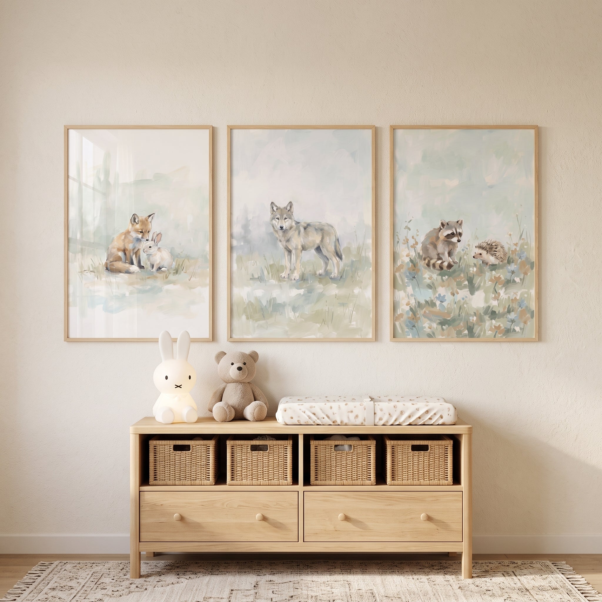 Earthy Watercolor Woodland Animals Wall Art Set Of 3 - Woodland Animal Trio