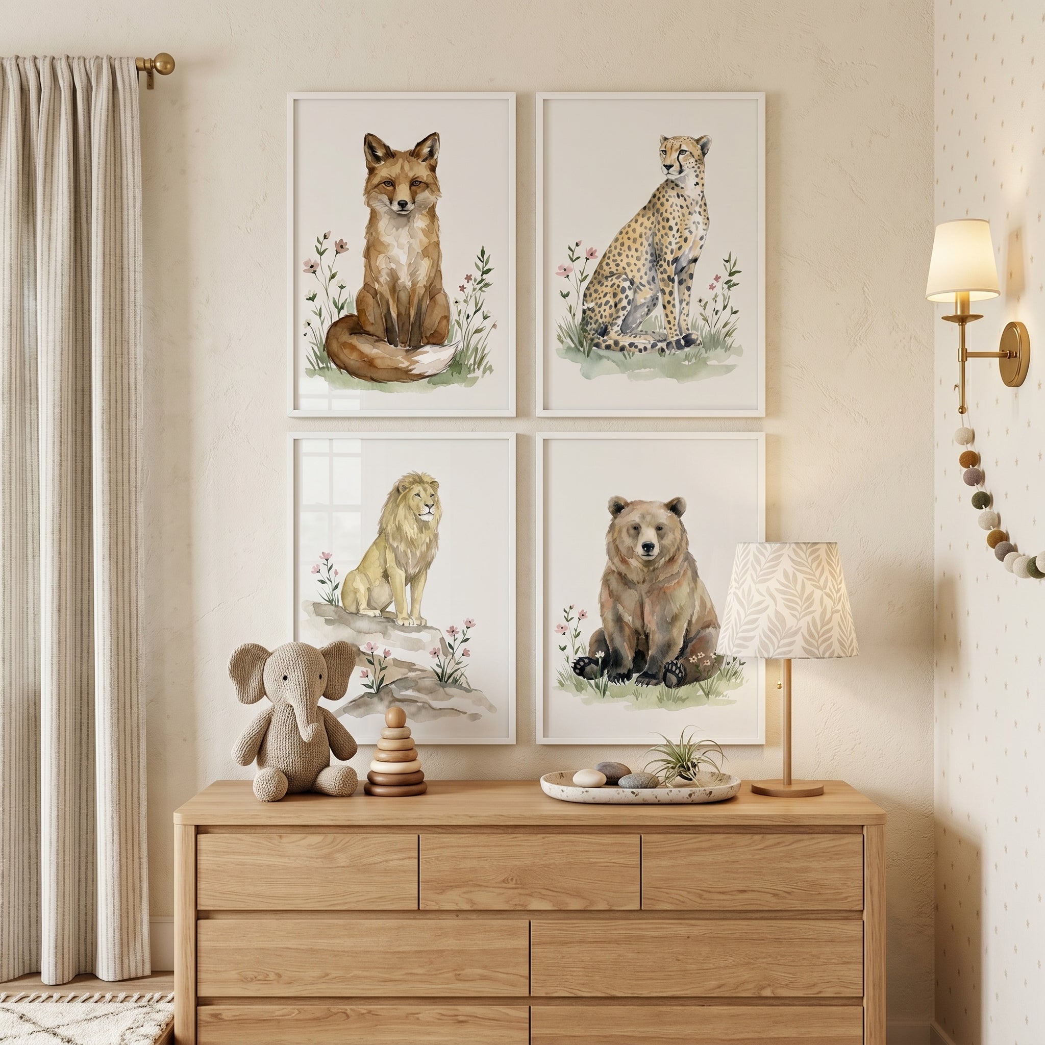 Earthy Wildlife Animal Wall Art Set of 4 - Majestic Wild Friends