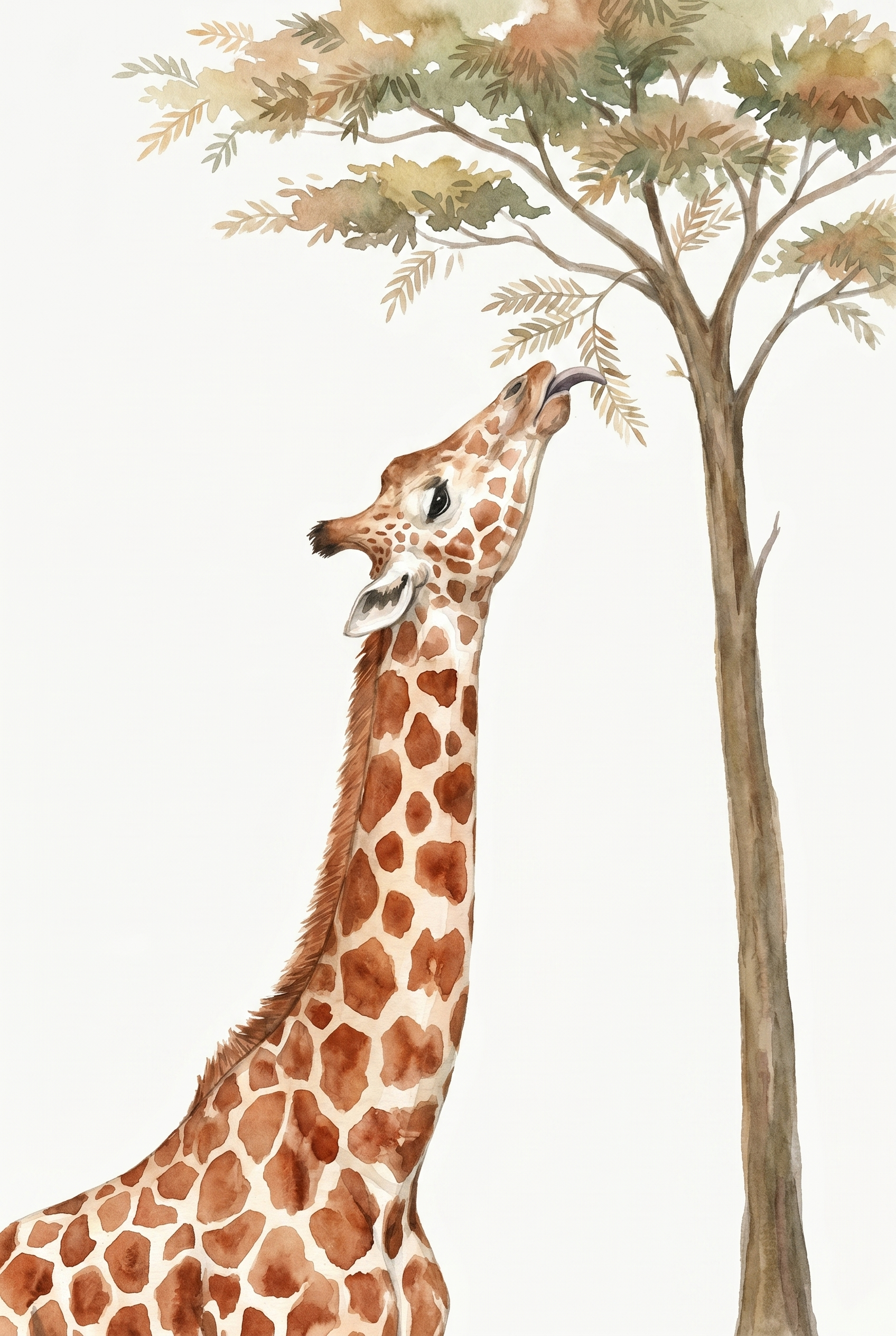 Eating Tree Leaves Giraffe Wall Art - Savanna Snack Time