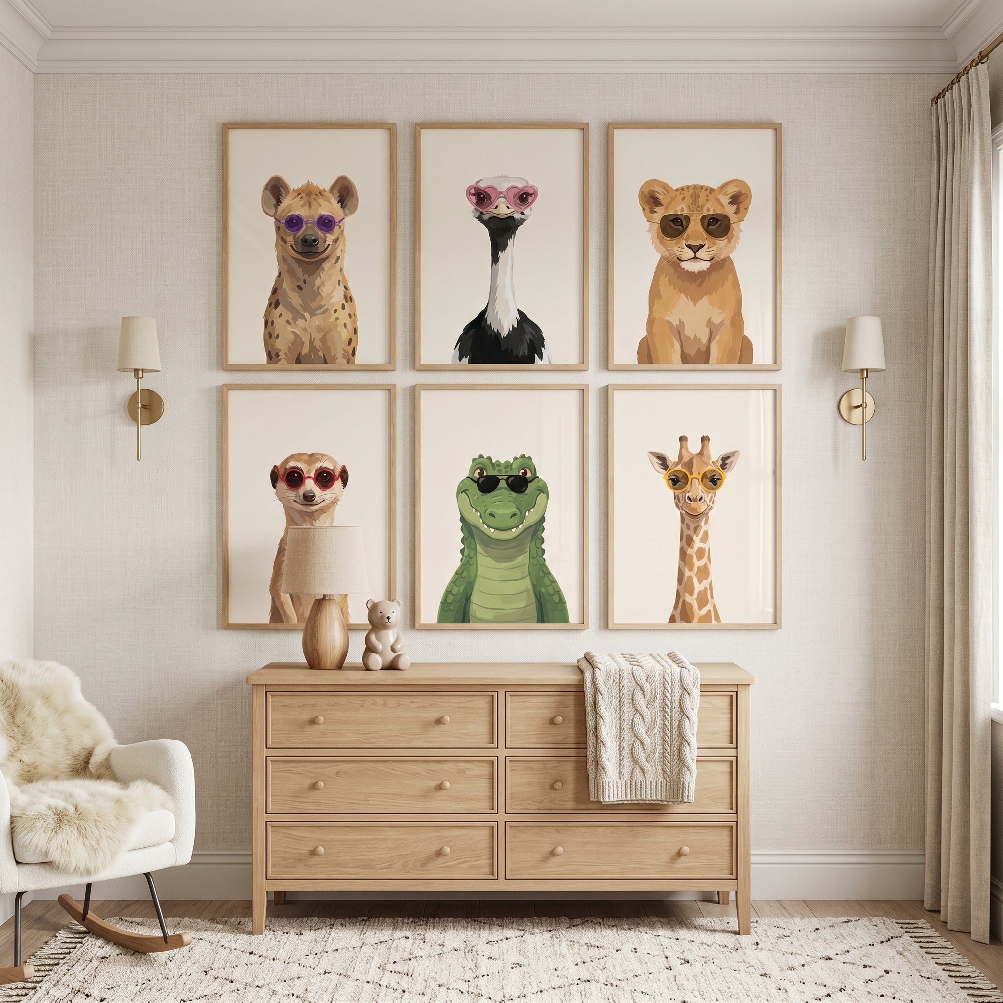 Eccentric Sunglasses Safari Animal Wall Art Set of 6 - Wild Shades Collection