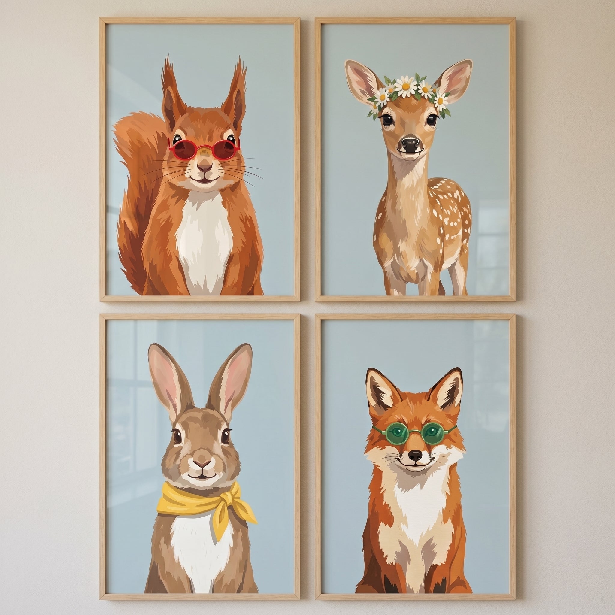 Eclectic Accessorized Woodland Animal Wall Art Set of 4 - Trendy Forest Friends