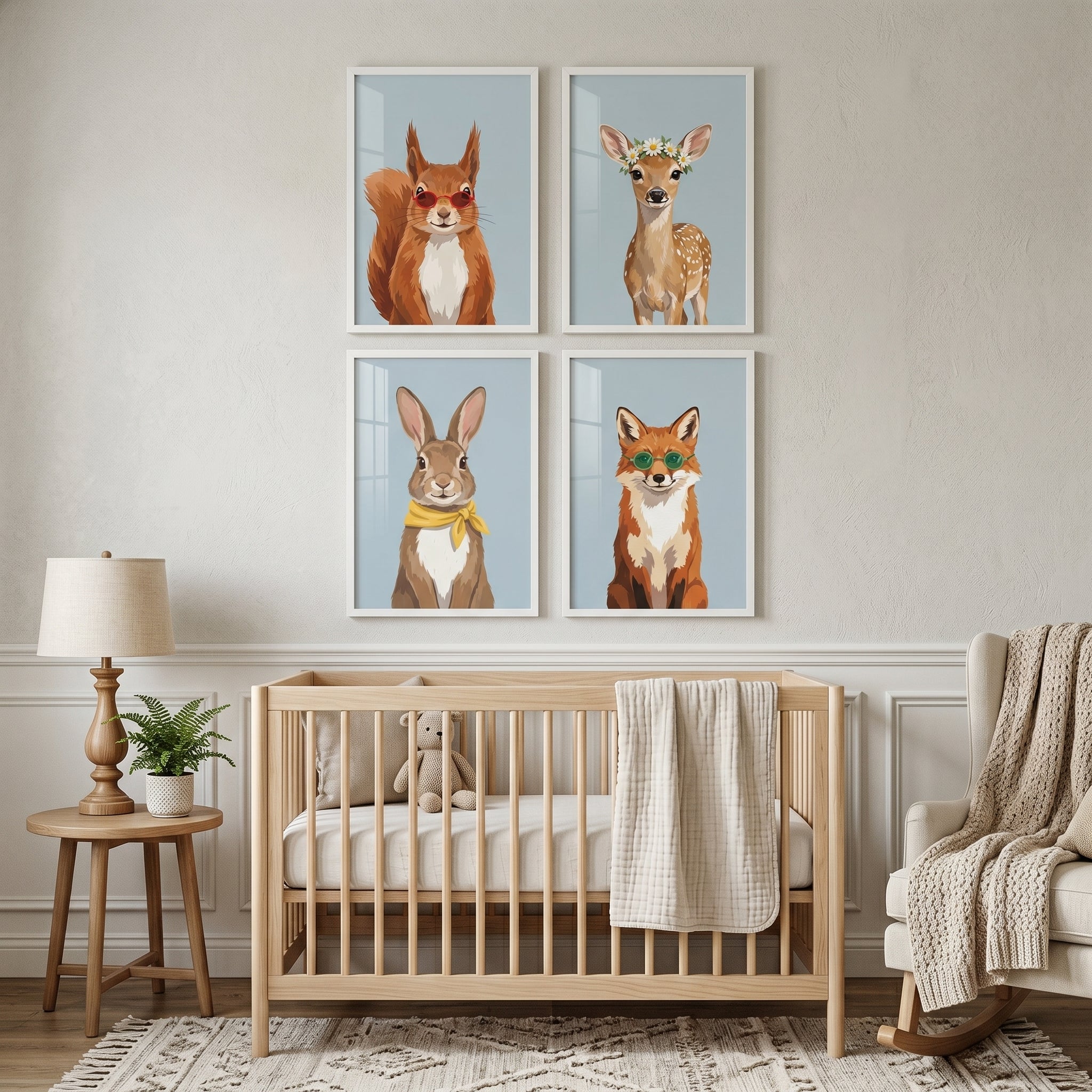 Eclectic Accessorized Woodland Animal Wall Art Set of 4 - Trendy Forest Friends
