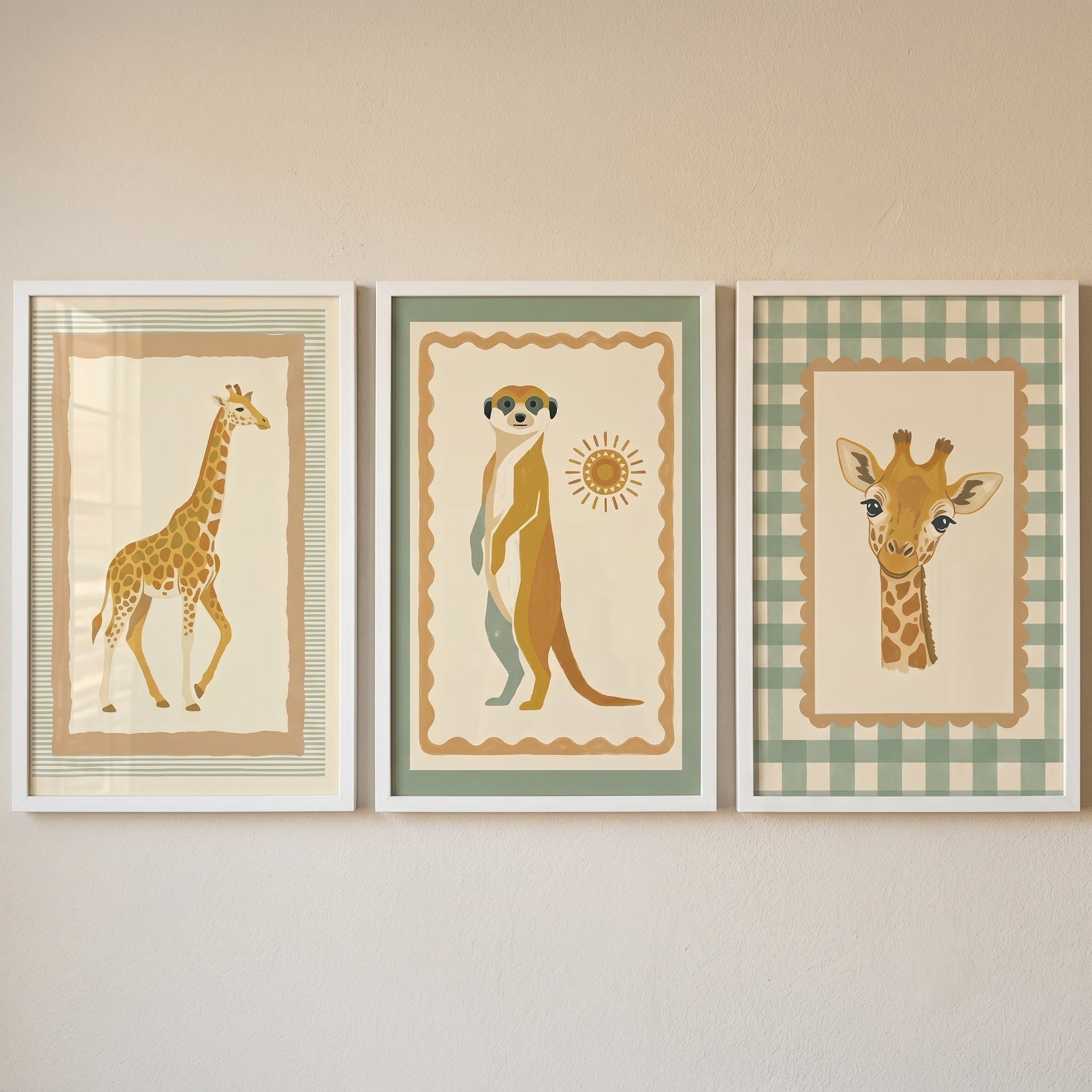 Eclectic Earthy Safari Animal Wall Art Set of 3 - Safari Friends Trio