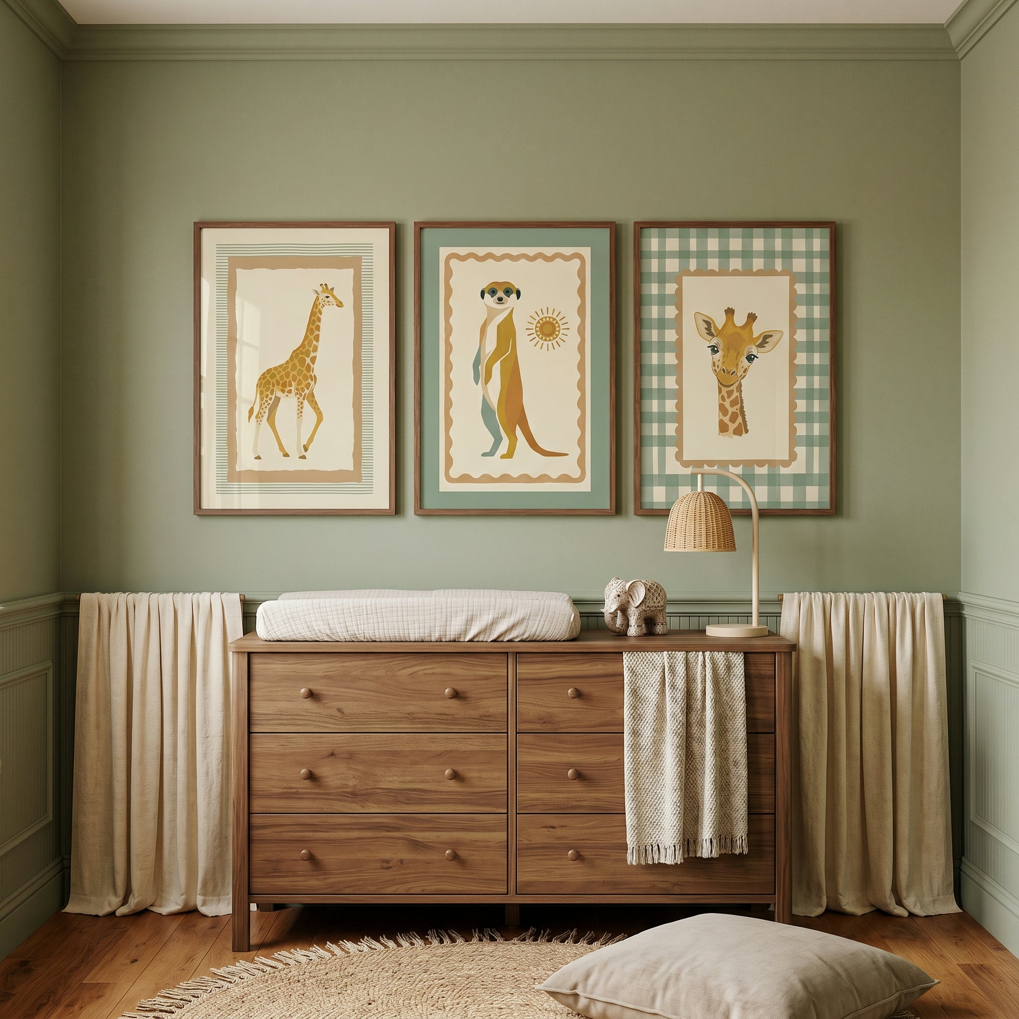 Eclectic Earthy Safari Animal Wall Art Set of 3 - Safari Friends Trio