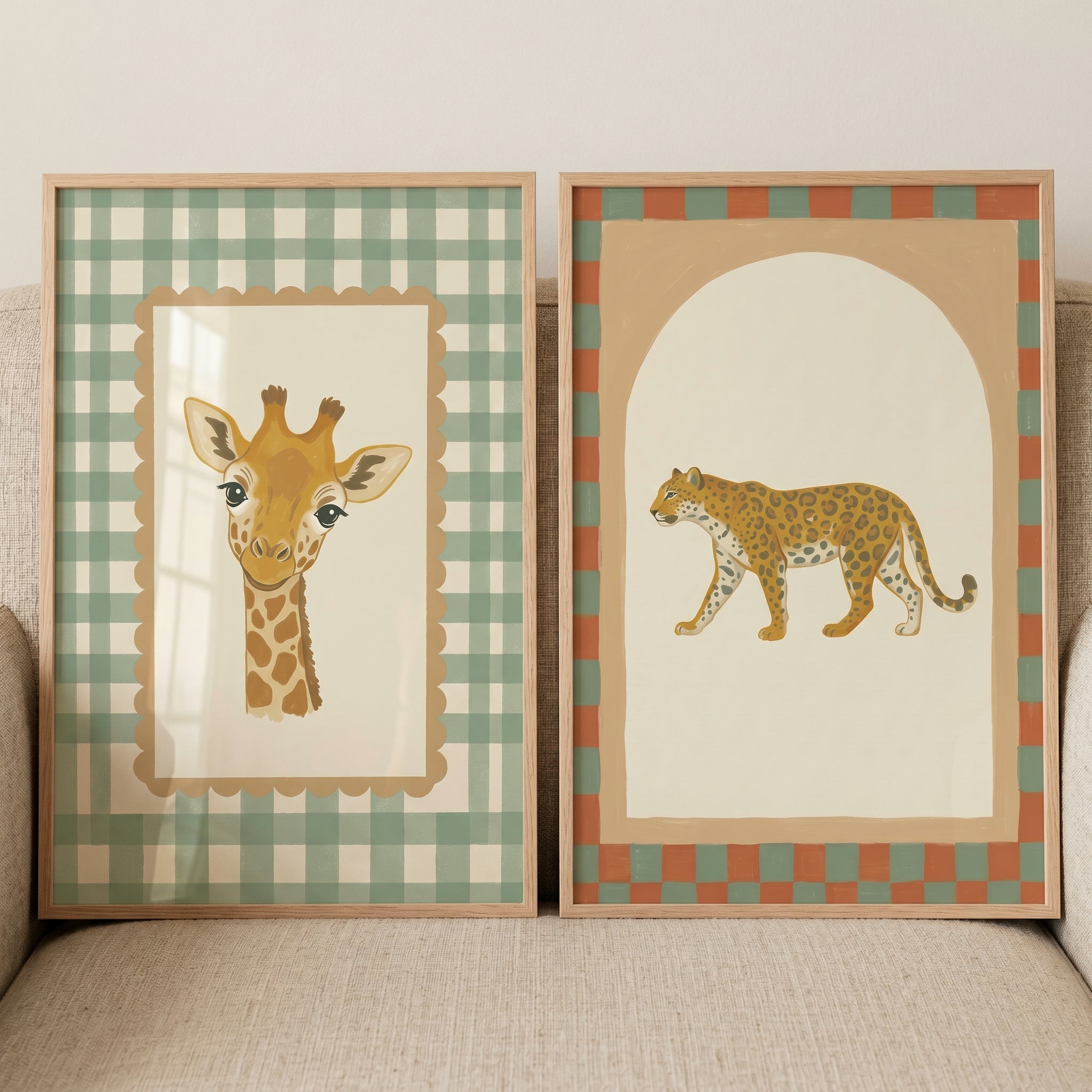 Eclectic Patterned Safari Animal Wall Art Set of 2 - Wild Safari Friends