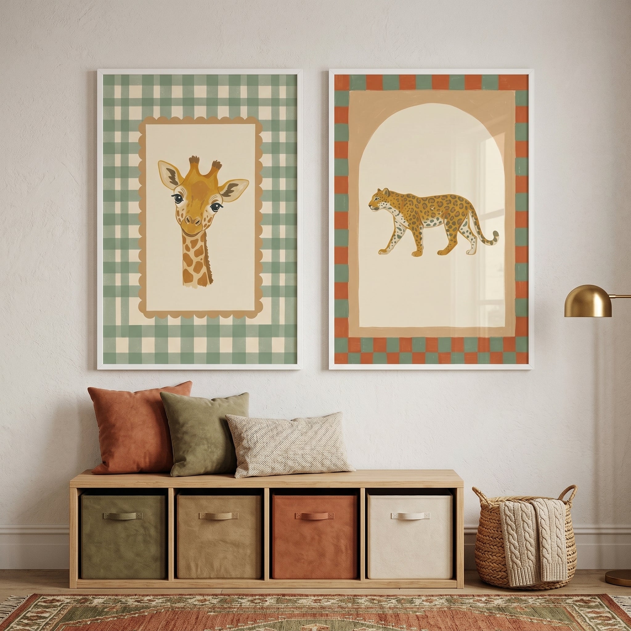 Eclectic Patterned Safari Animal Wall Art Set of 2 - Wild Safari Friends