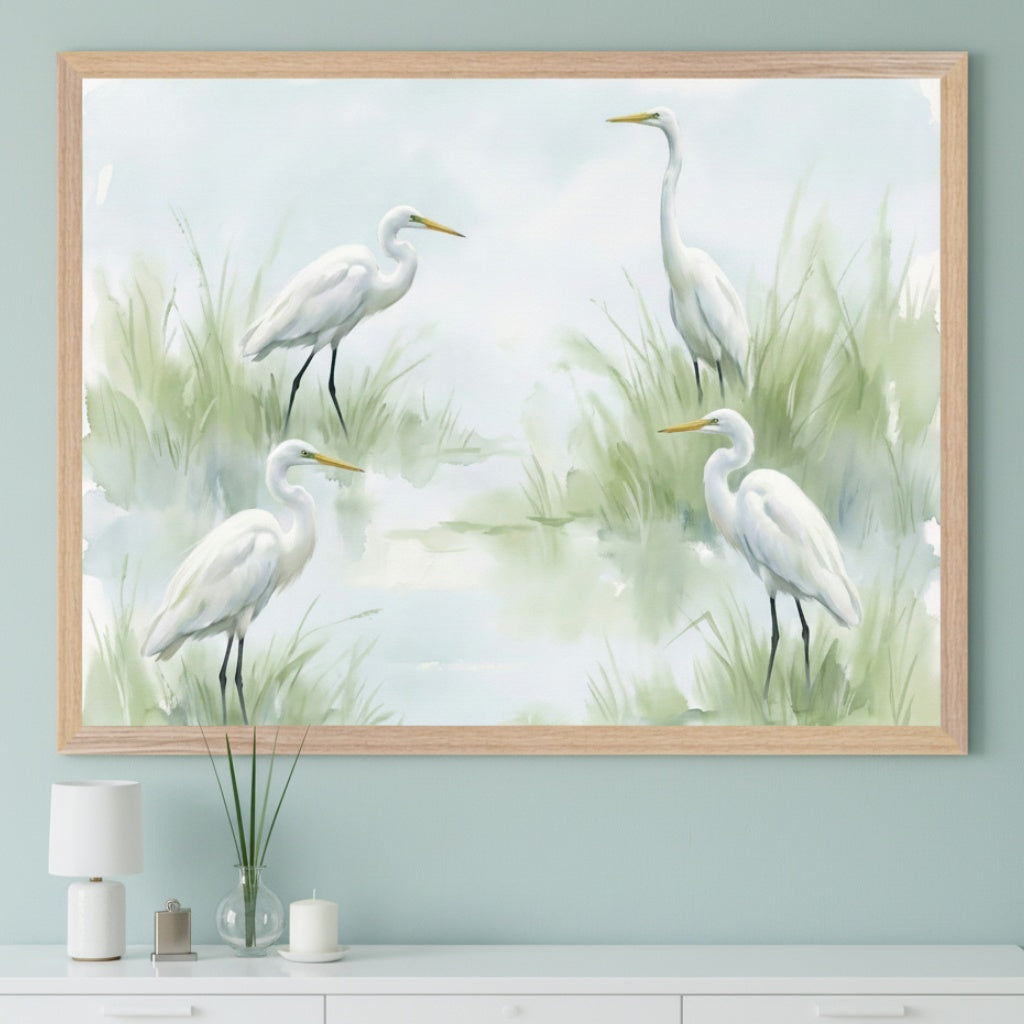 Marshland Grace - Egrets Framed Wall Art for Living Room, Bedroom or Office