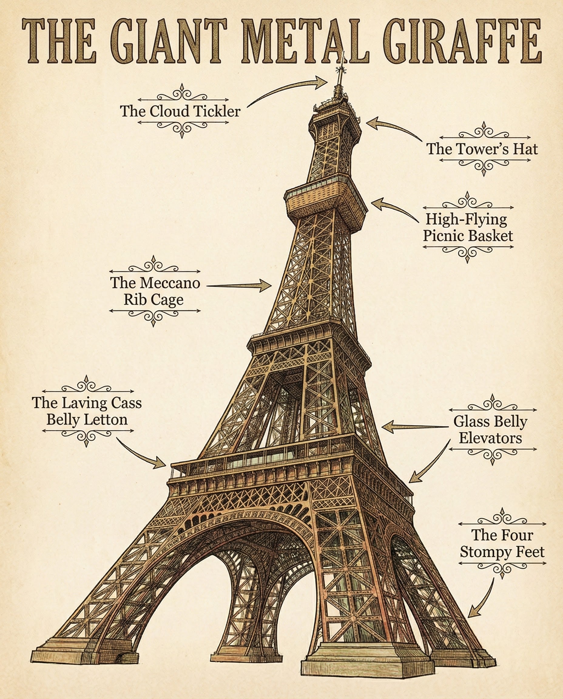 Architectural Whimsy - Eiffel Tower Framed Wall Art for Living Room, Bedroom or Office