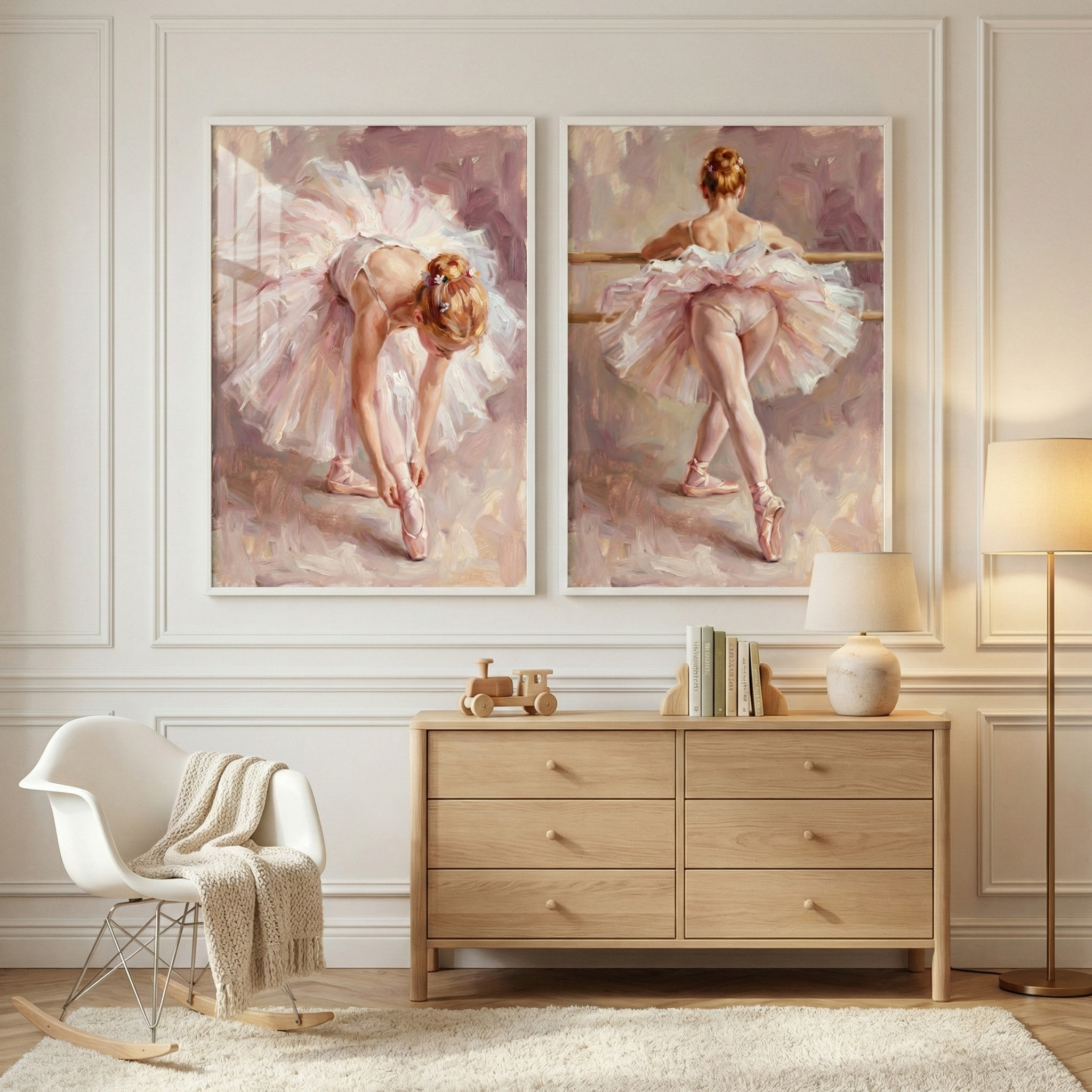 Elegant Ballerina Wall Art Set of 2 - Graceful Ballet Rehearsal