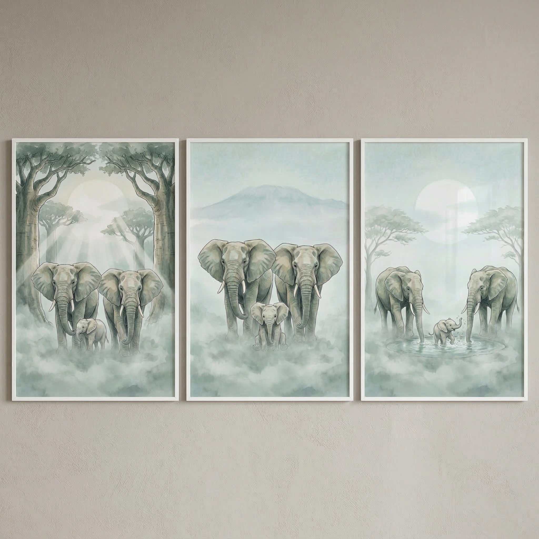 Elephant Print Set of 3 - Serene Savanna Trio