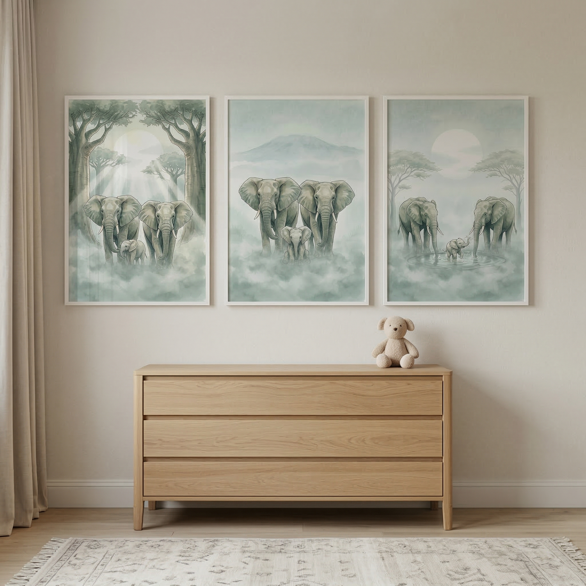 Elephant Print Set of 3 - Serene Savanna Trio