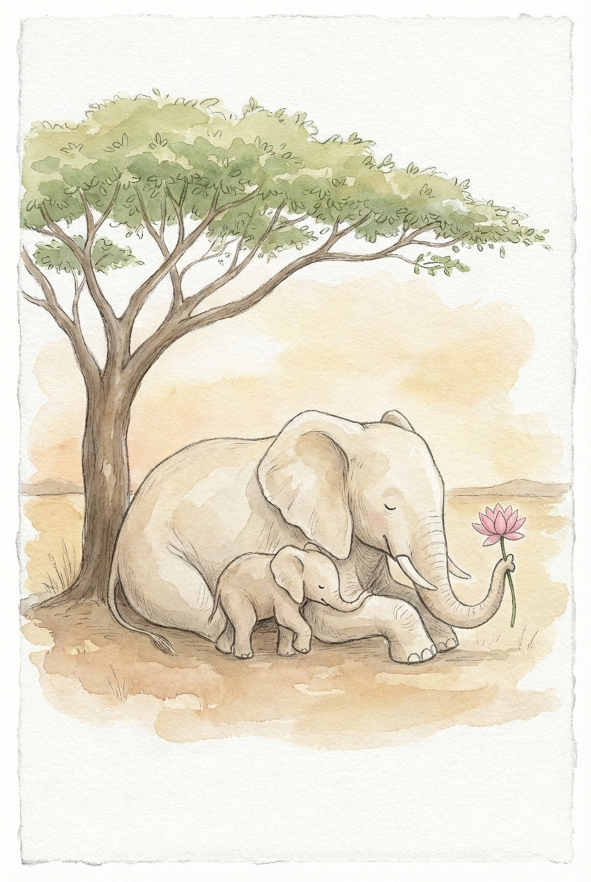 Elephant Kids Room Wall Art - Gentle Savanna Love