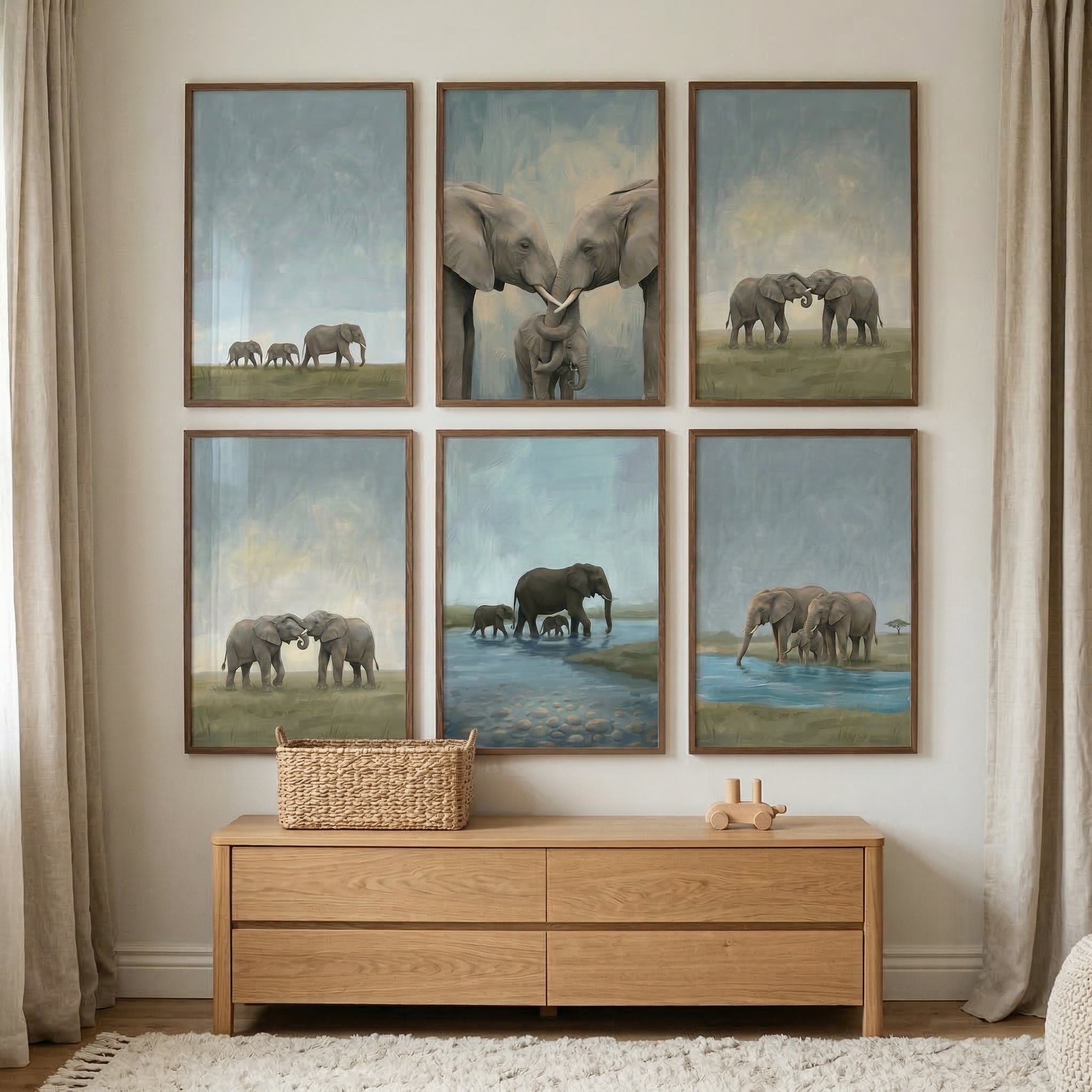 Elephant Family Artwork Set of 6 - Gentle Giant Legacy