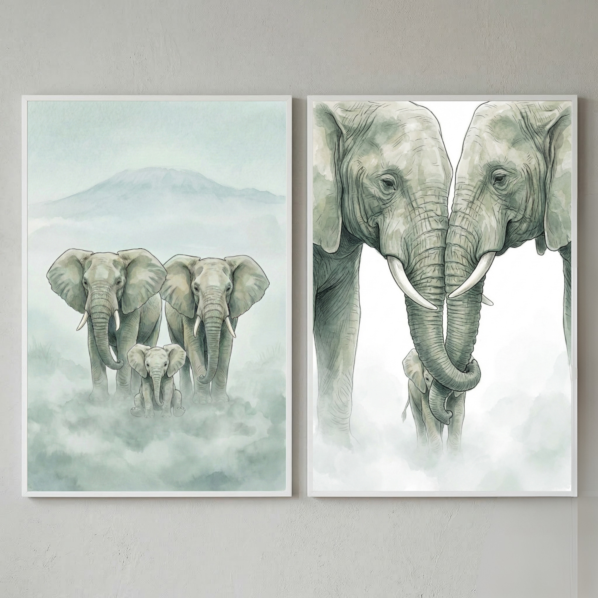 Safari Family Elephant Wall Art Set of 2 - Trunk In Trunk