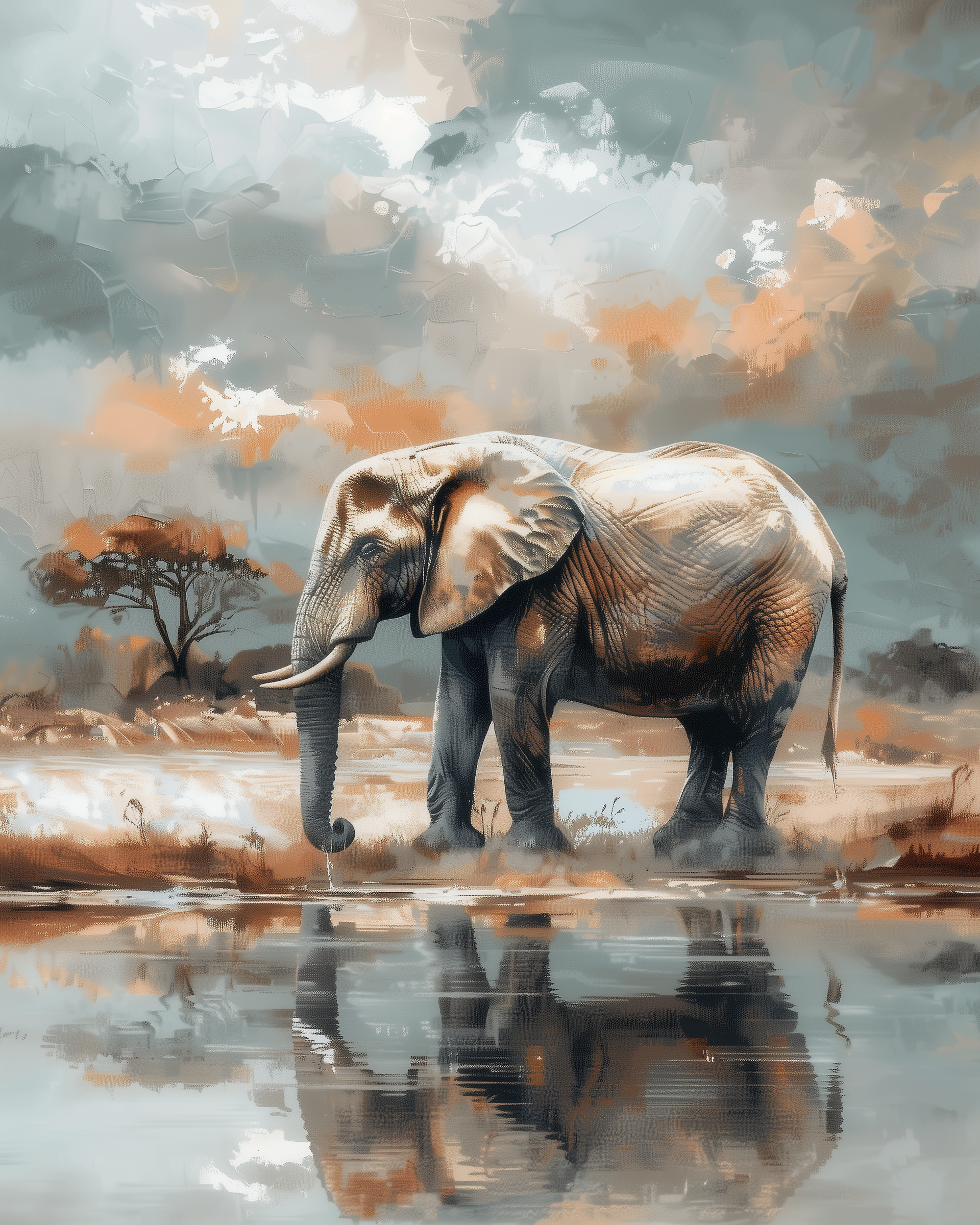 Savannah Reflection - Elephant Framed Wall Art for Living Room, Bedroom or Office