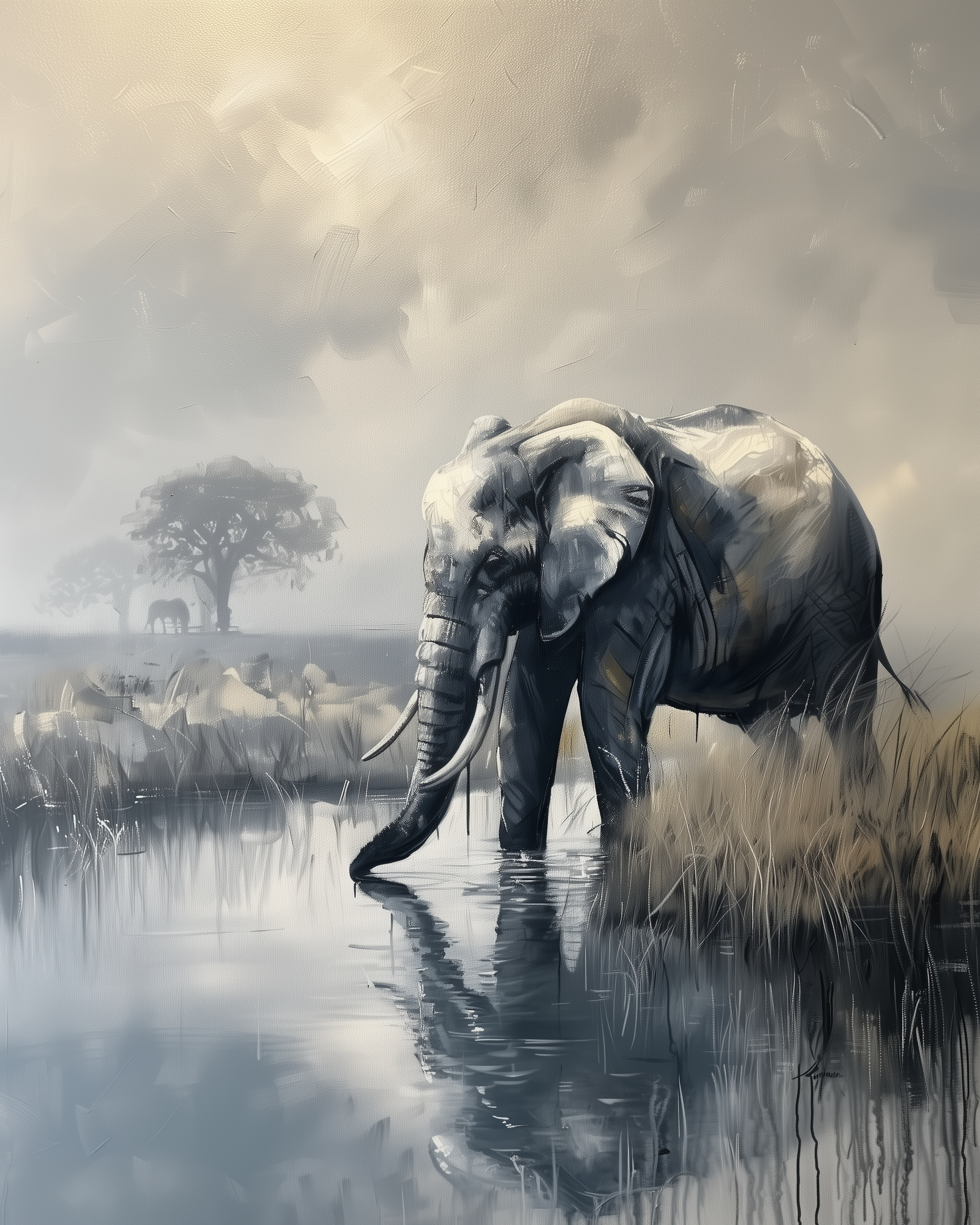 Water's Embrace - Elephant Framed Wall Art for Living Room, Bedroom or Office