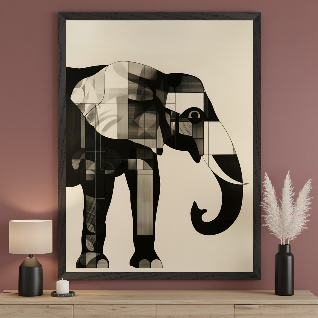 Abstract Grace - Elephant Framed Wall Art for Living Room, Bedroom or Office