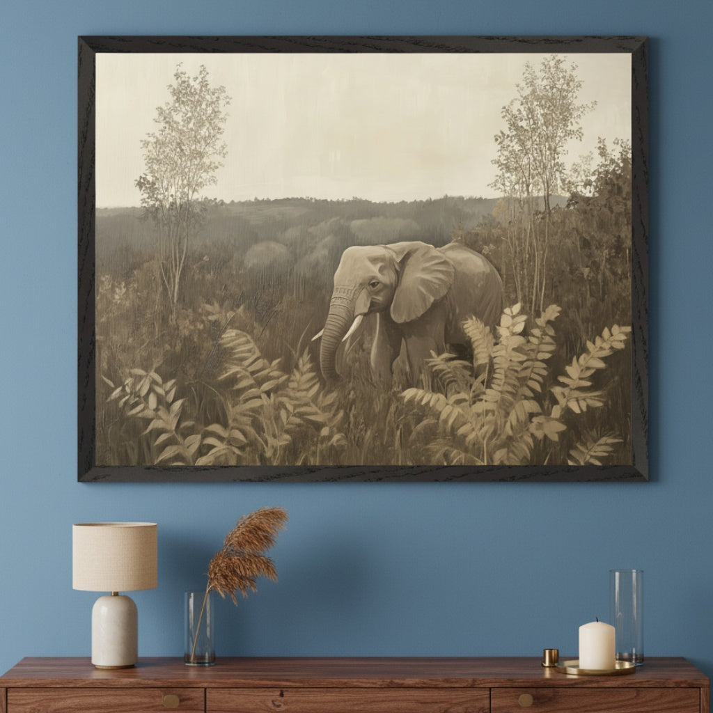Gentle Roamer - Elephant Framed Wall Art for Living Room, Bedroom or Office