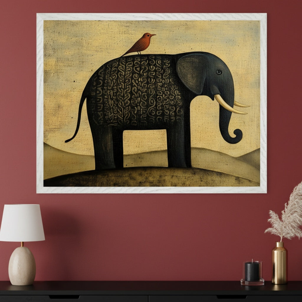 Earthen Guardian - Elephant Framed Wall Art for Living Room, Bedroom or Office