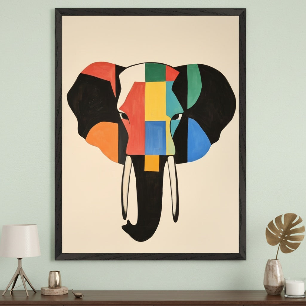 Geometric Majesty - Elephant Framed Wall Art for Living Room, Bedroom or Office