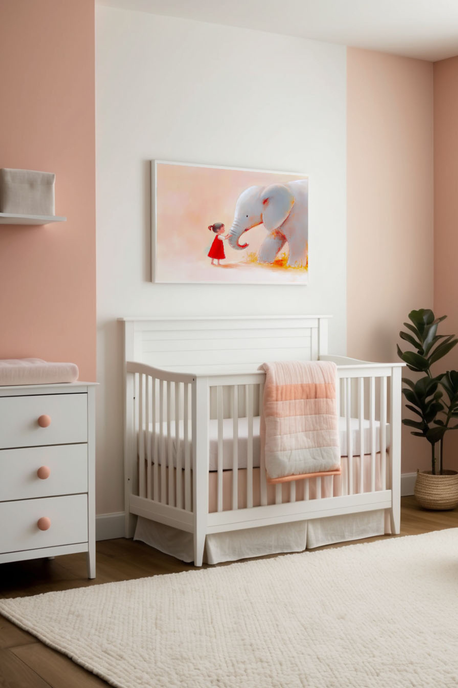 Affectionate Elephant Wall Art for Nursery, Playroom or Kids Bedrooms - Sweet Friendship Illustration - Little Big