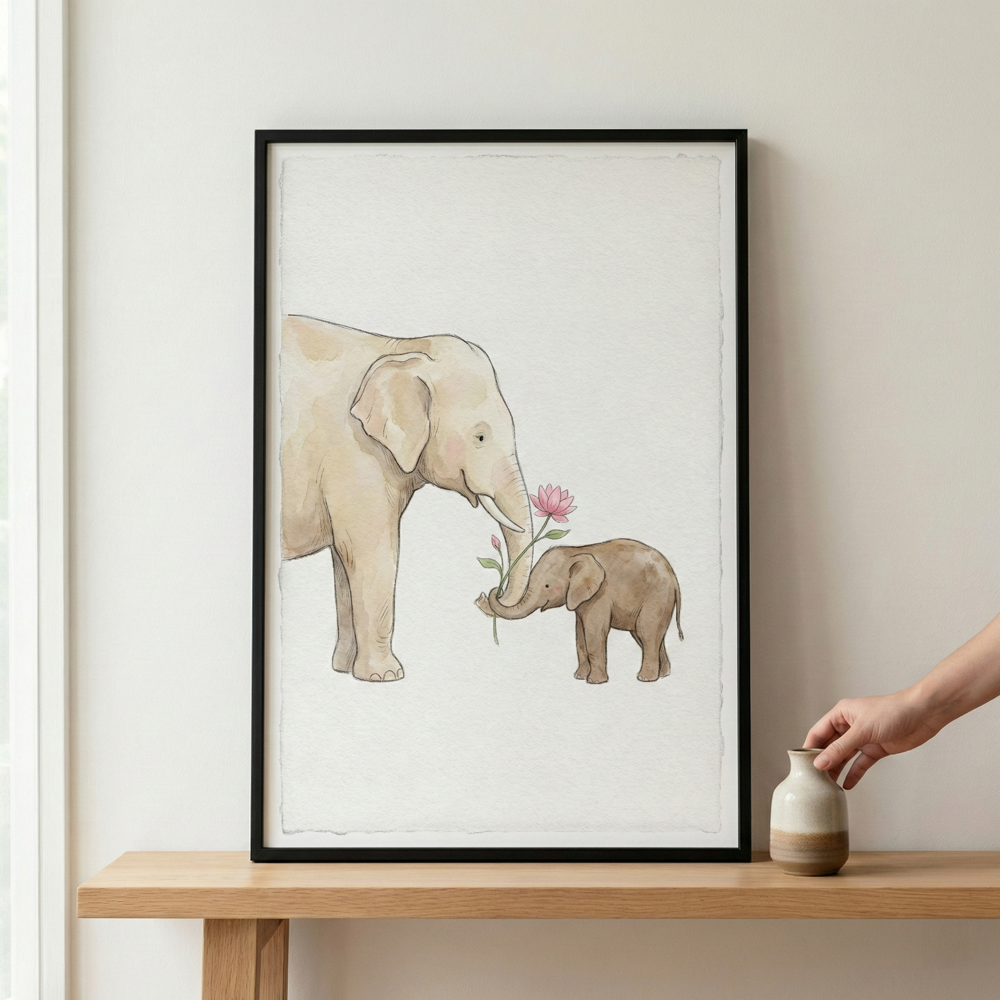 Elephant Wall Art For Kids Room - Gentle Elephant Bond