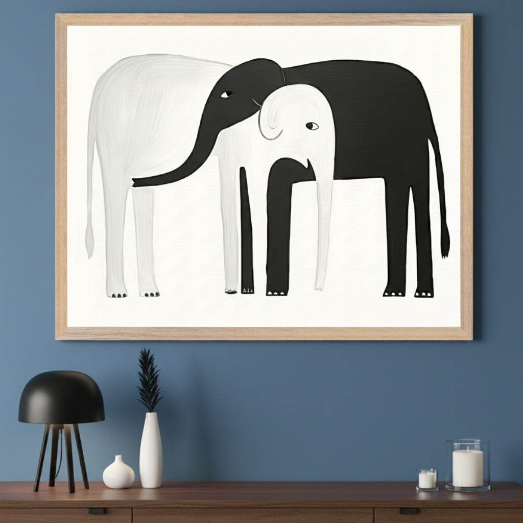 Balanced Serenity - Elephants Framed Wall Art for Living Room, Bedroom or Office