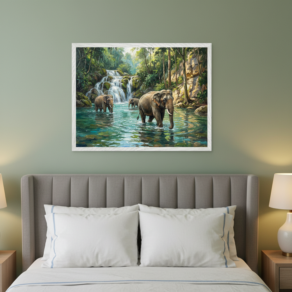 River Guardians - Elephants Framed Wall Art for Living Room, Bedroom or Office