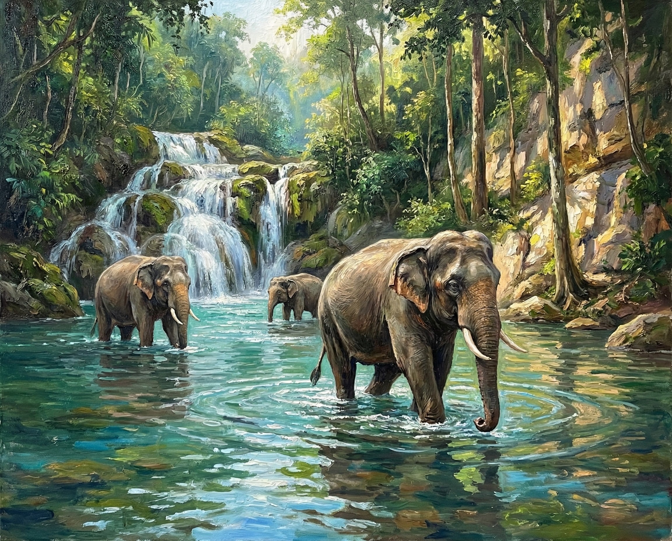 River Guardians - Elephants Framed Wall Art for Living Room, Bedroom or Office