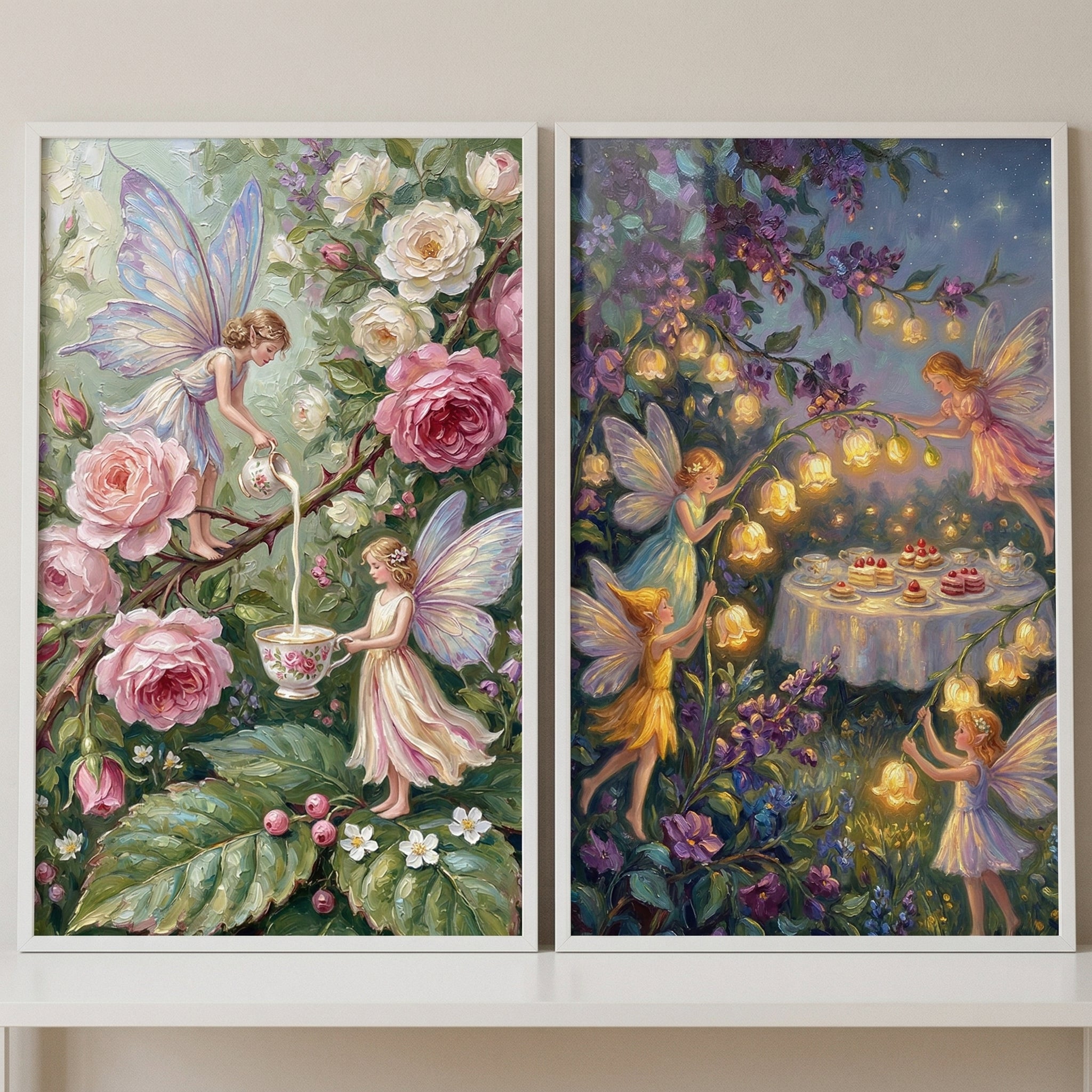Enchanted Floral Garden Fairies Wall Art Set of 2 - Enchanted Garden Fairies