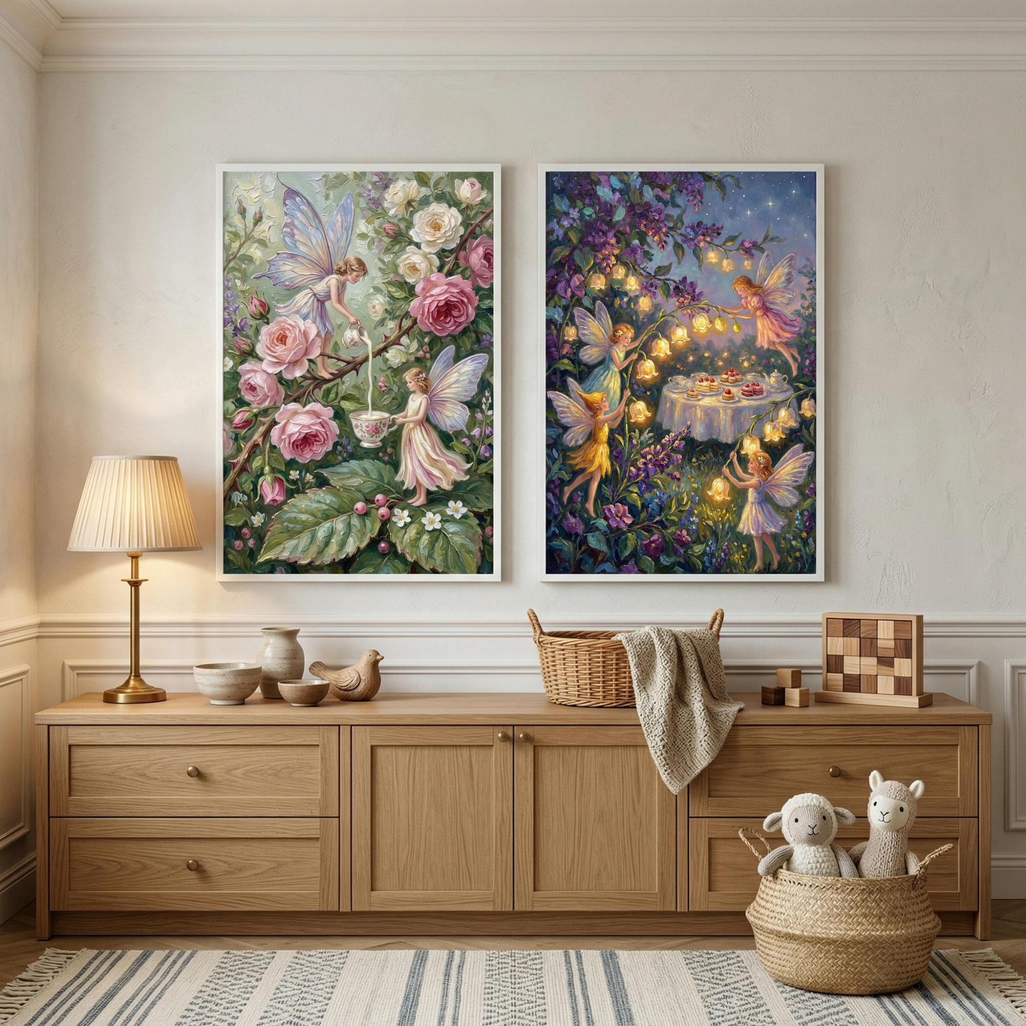 Enchanted Floral Garden Fairies Wall Art Set of 2 - Enchanted Garden Fairies