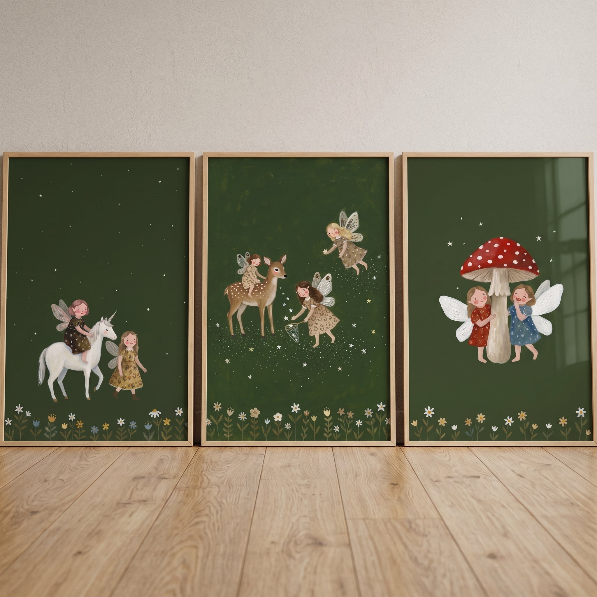 Enchanted Starry Night Fairies Wall Art Set of 3 - Enchanted Woodland Tales