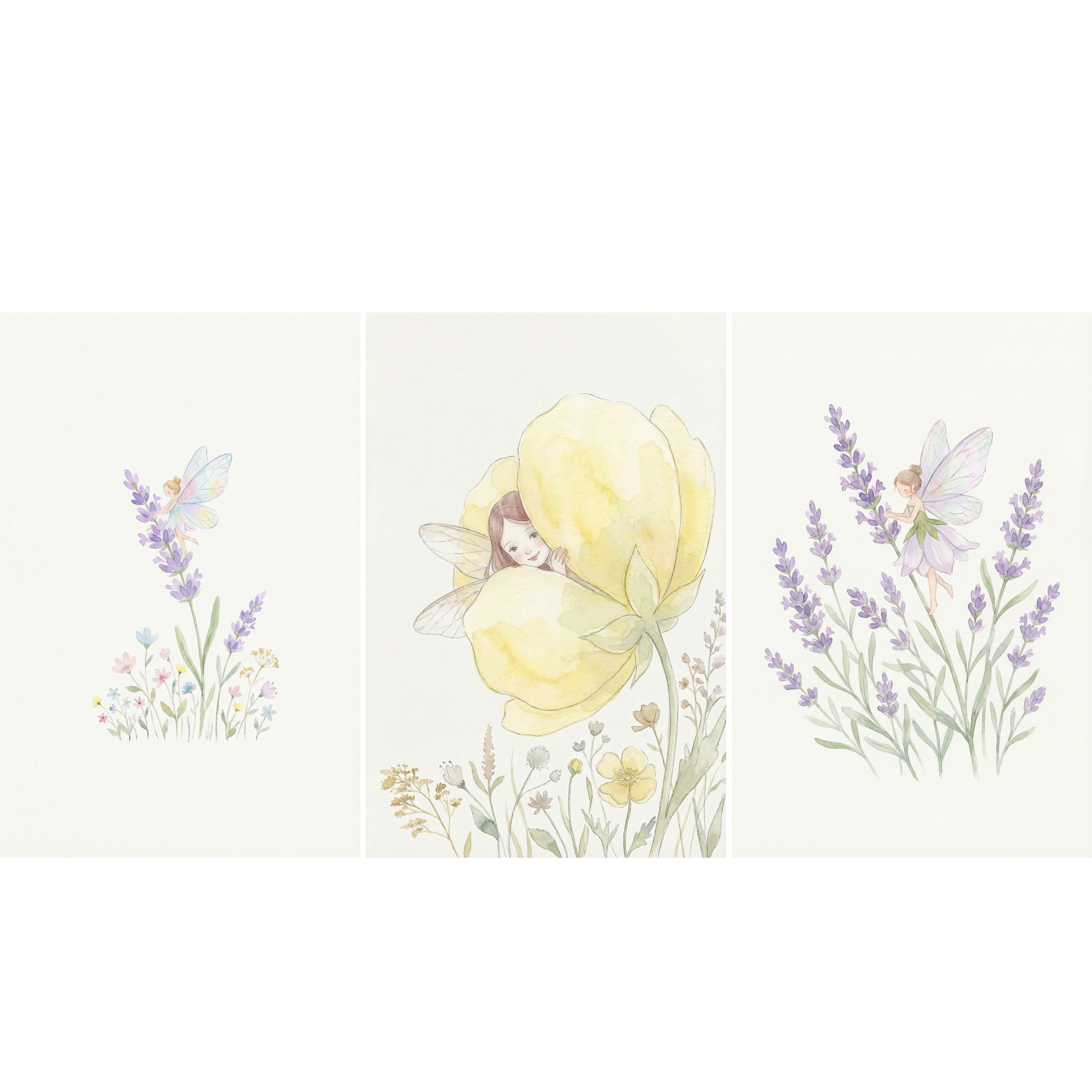 Enchanted Wildflower Garden Fairy Wall Art Set of 3 - Fairy Garden Dreams