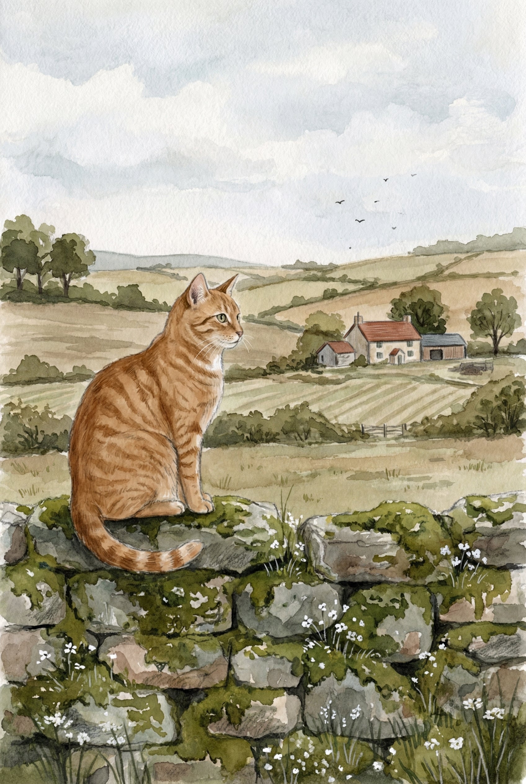 English Countryside Ginger Cat Wall Art - Watchful Ginger Cat
