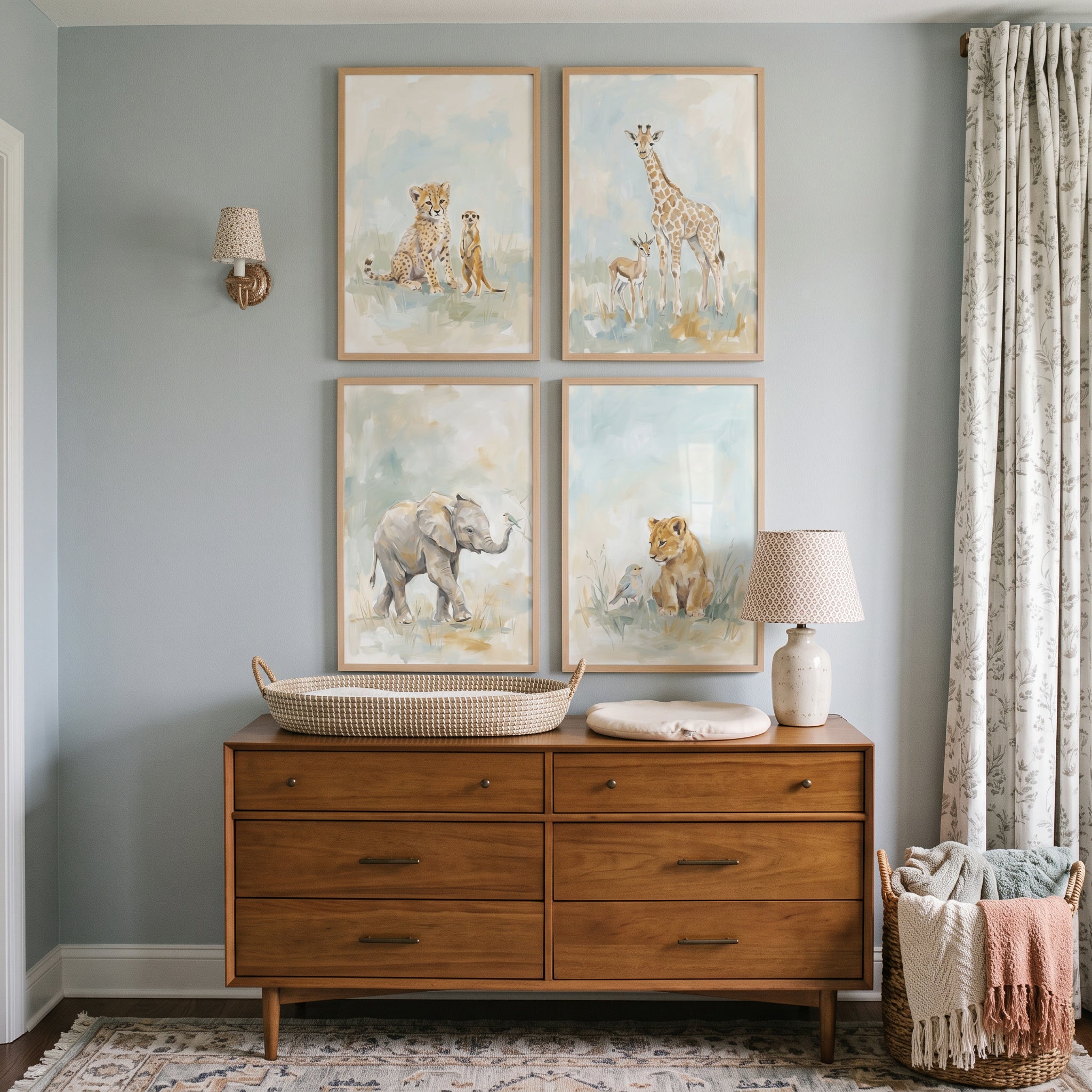 Ethereal Baby Safari Animals Wall Art Set Of 4 - Savannah Baby Friends
