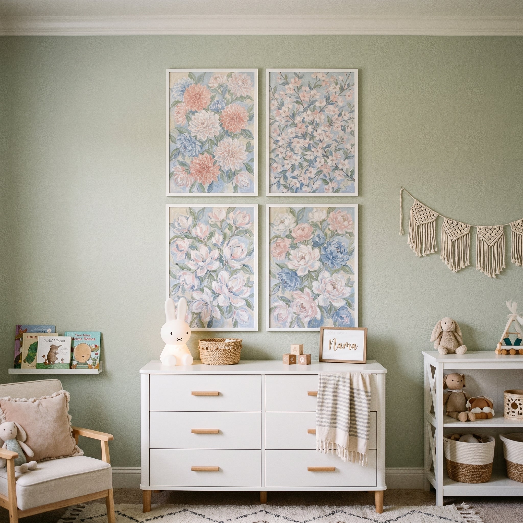 Ethereal Blush Botanical Floral Wall Art Set of 4 - Dreamy Petal Suite