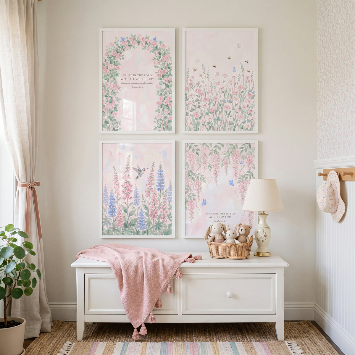 Ethereal Blush Floral Garden Wall Art Set of 4 - Pastel Faith Florals