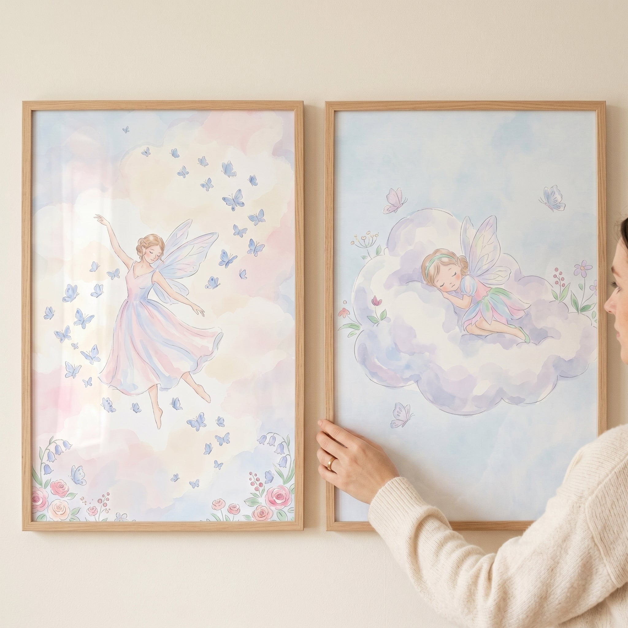 Ethereal Cloud Fairy Wall Art Set Of 2 - Dreamy Cloud Fairies