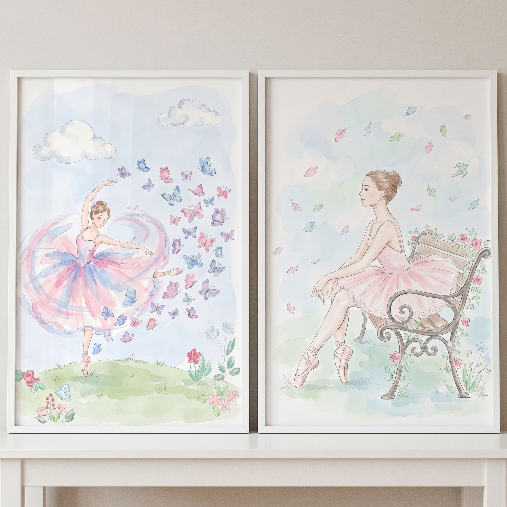 Ethereal Garden Ballerina Wall Art Set Of 2 - Whimsical Garden Dance