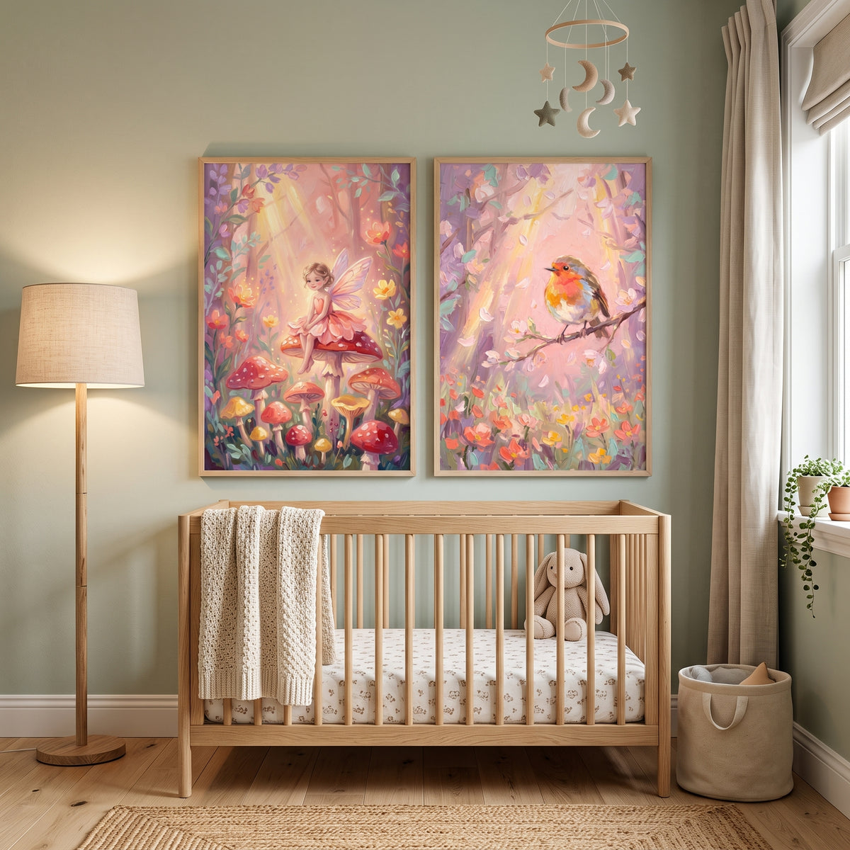 Ethereal Impasto Enchanted Forest Wall Art Set of 2 - Songbird And Sprite