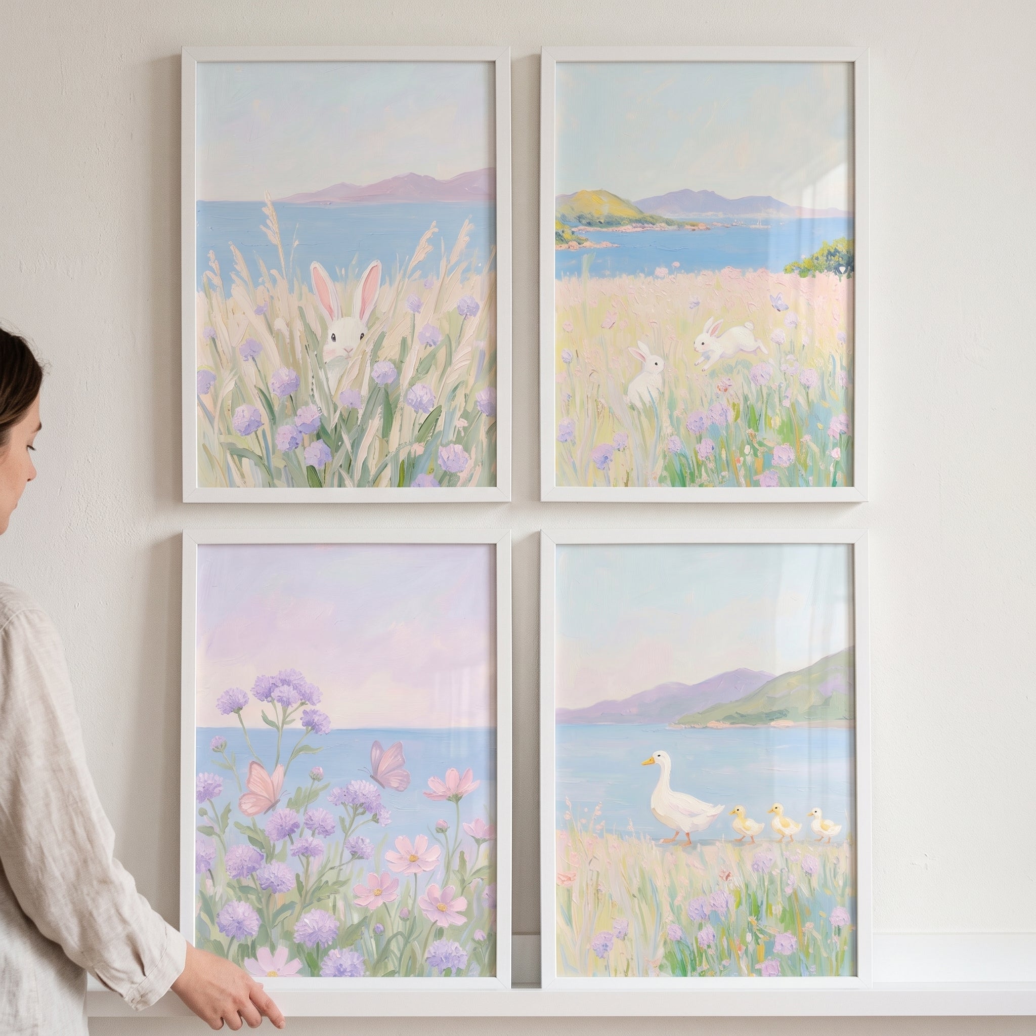 Ethereal Lilac Meadow Coastal Wall Art Set of 4 - Dreamy Coastal Meadow