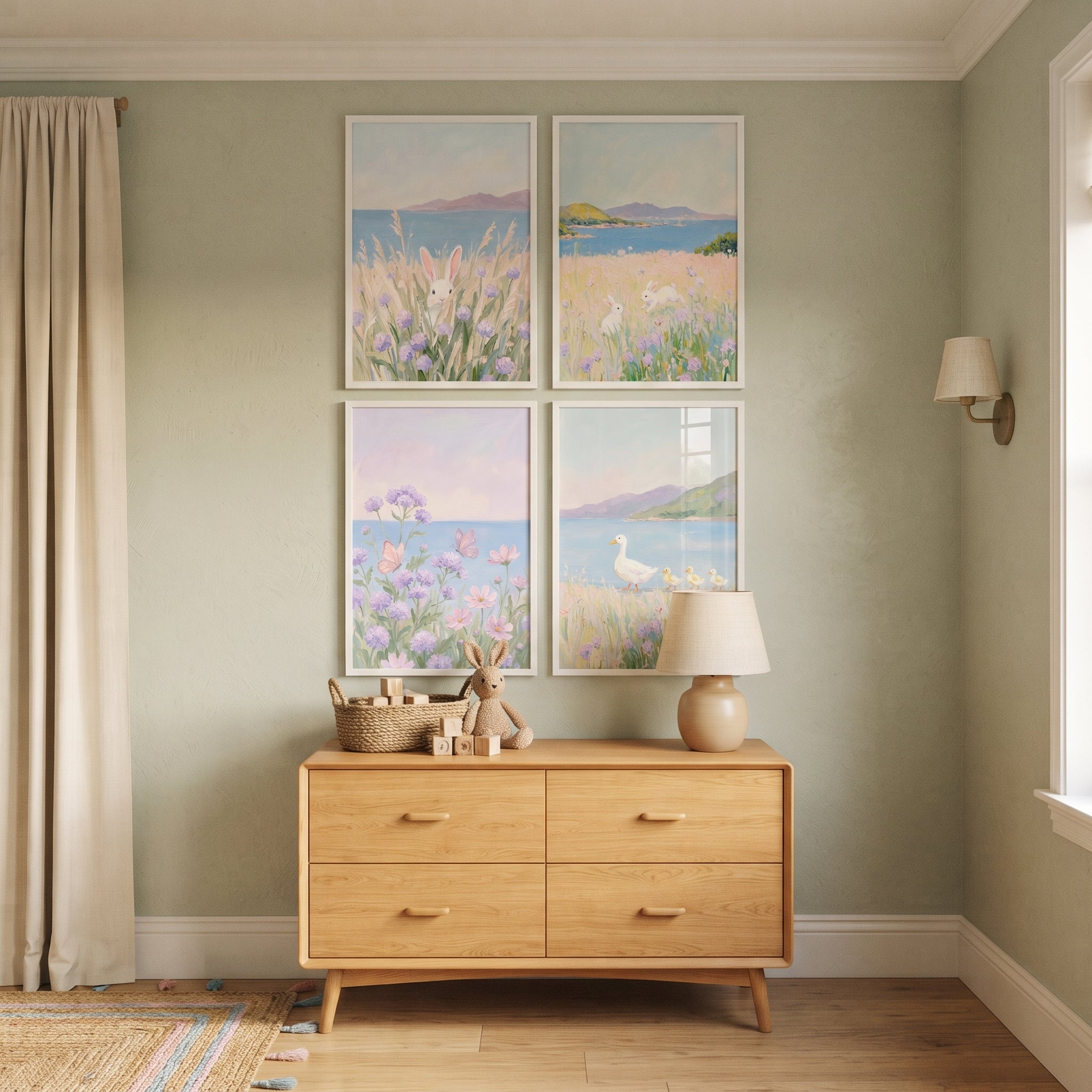 Ethereal Lilac Meadow Coastal Wall Art Set of 4 - Dreamy Coastal Meadow
