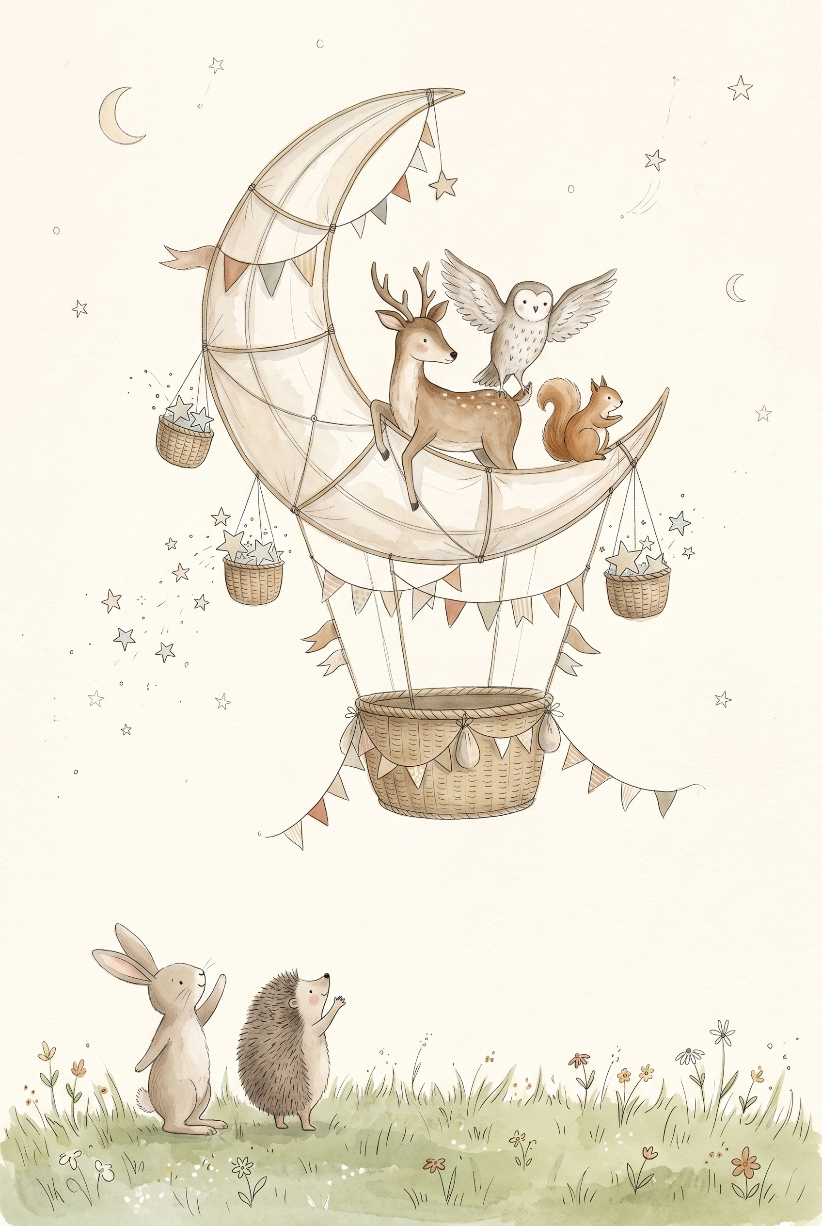 Ethereal Moon Balloon Animals Wall Art - Moonlight Balloon Ride