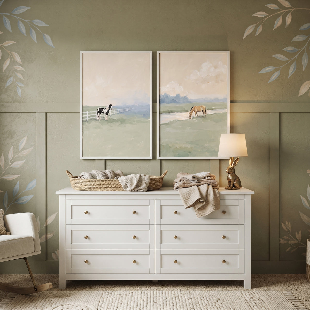Ethereal Muted Meadow Horse Artwork Set of 2 - Quiet Meadows